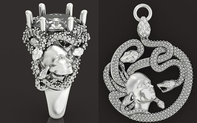  set ring and pendant medusa gorgona 3D Model Collection