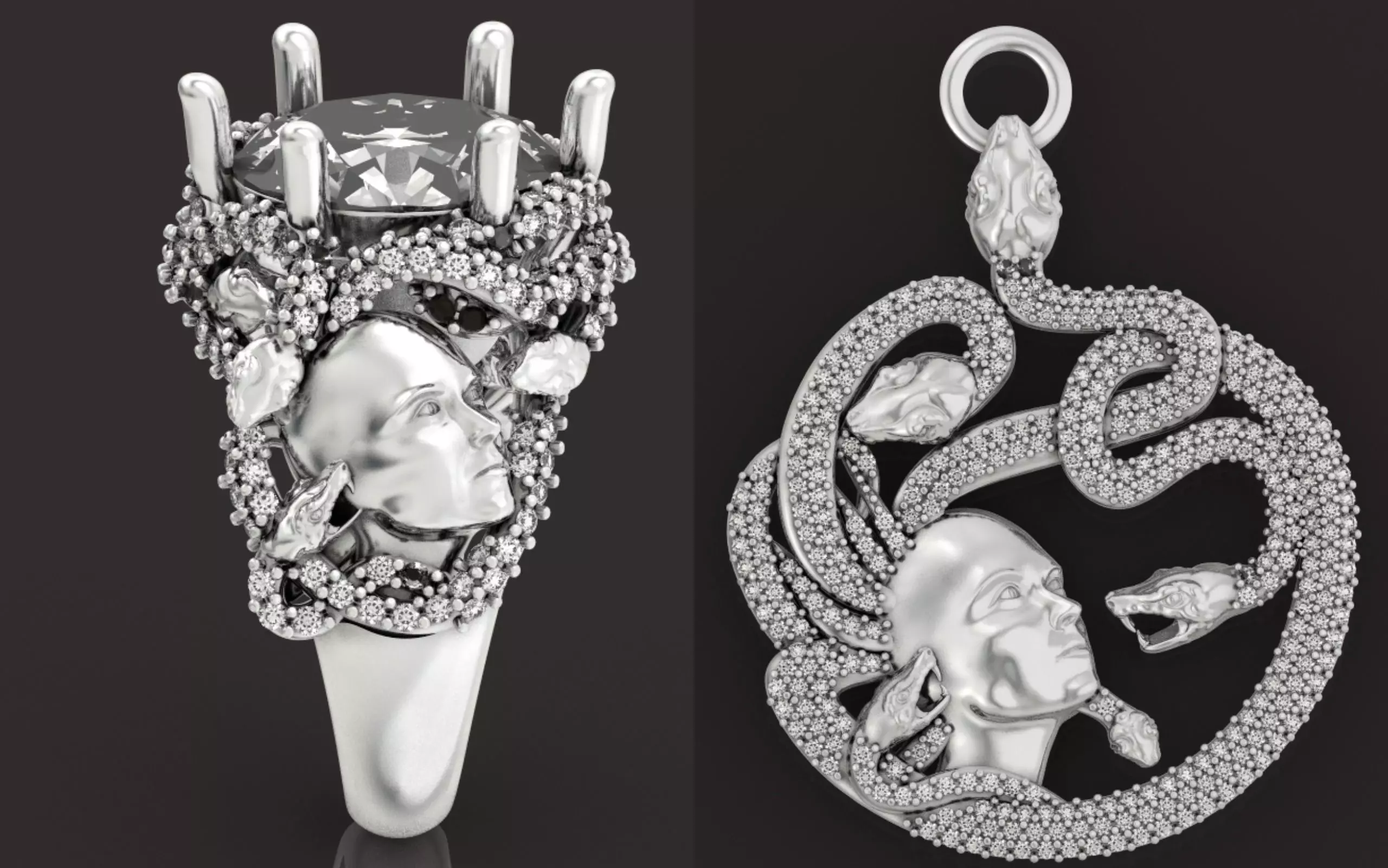  set ring and pendant medusa gorgona 3D Model Collection_0