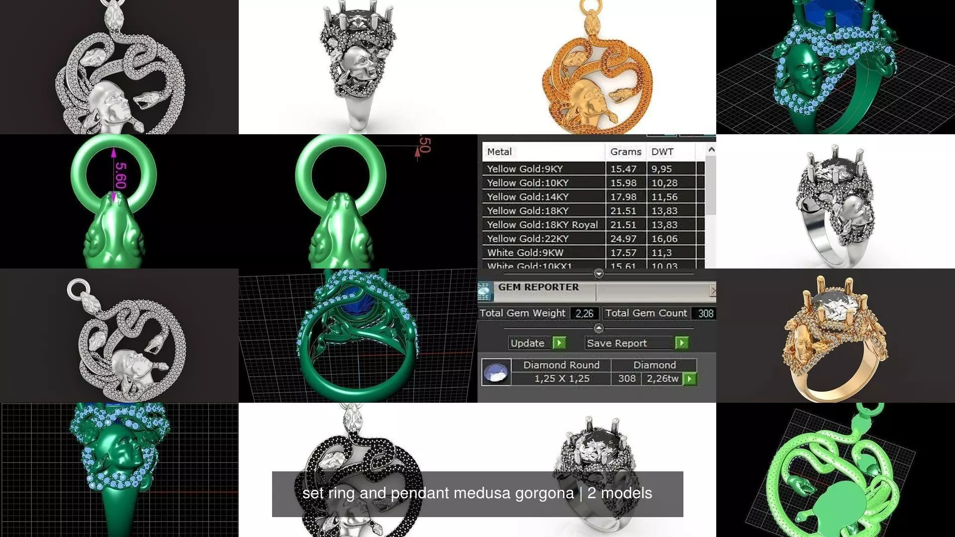  set ring and pendant medusa gorgona 3D Model Collection_1