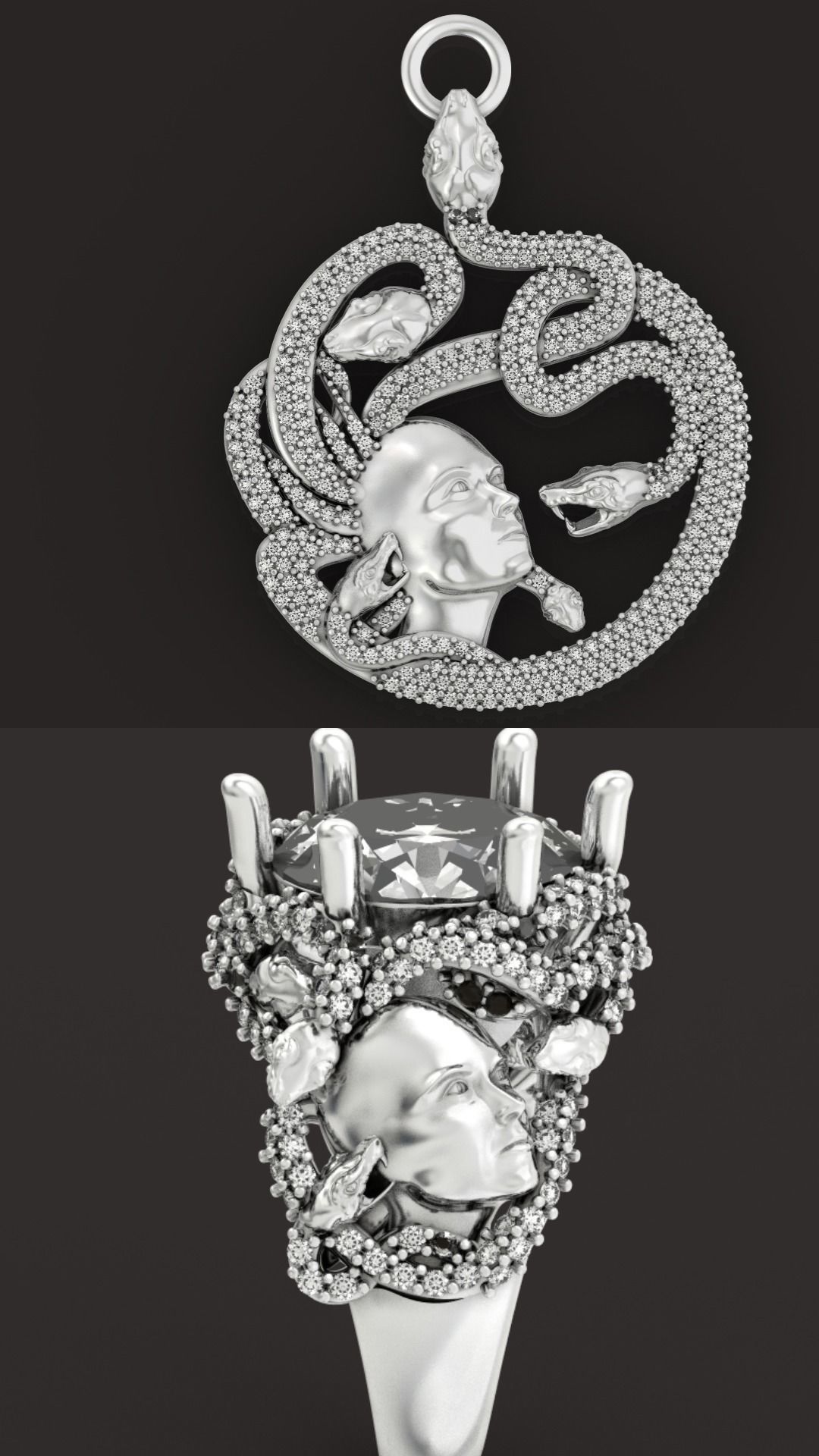  set ring and pendant medusa gorgona 3D Model Collection_35
