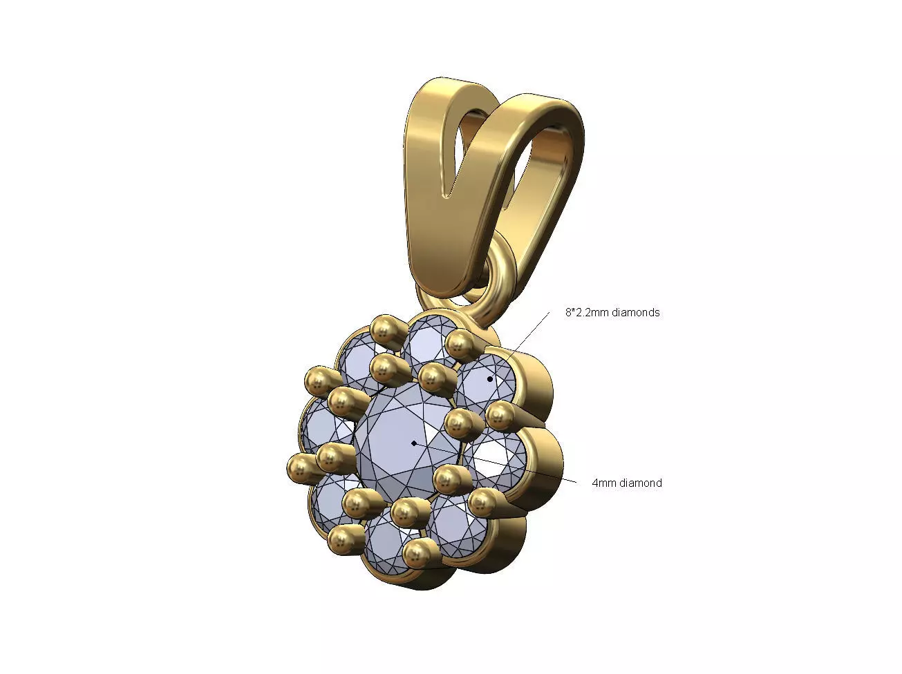 Bubble diamond cluster pendant with bail 3D print model
