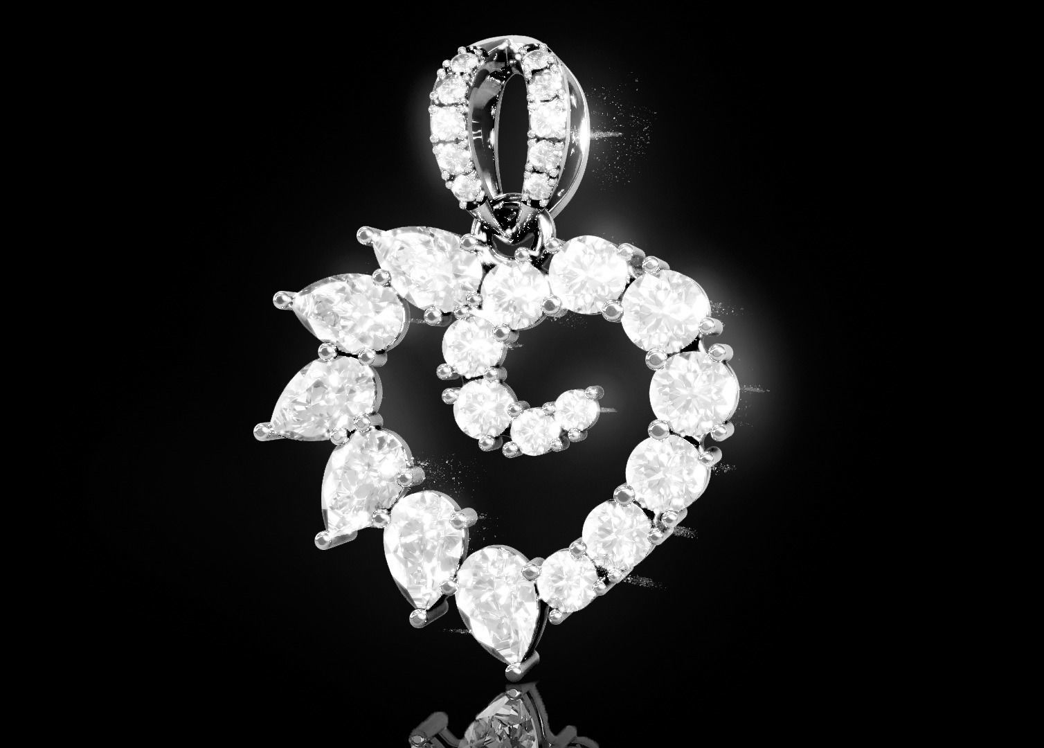 Heart Diamond Pendant 3D print model_1