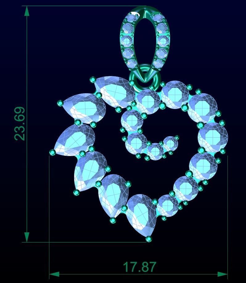 Heart Diamond Pendant 3D print model_3