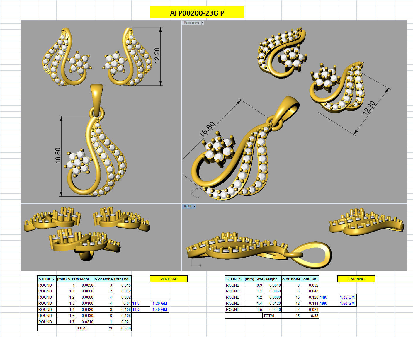 Earring Pendant Set 3dm STL OBJ FBX Render Details 3D print model_11