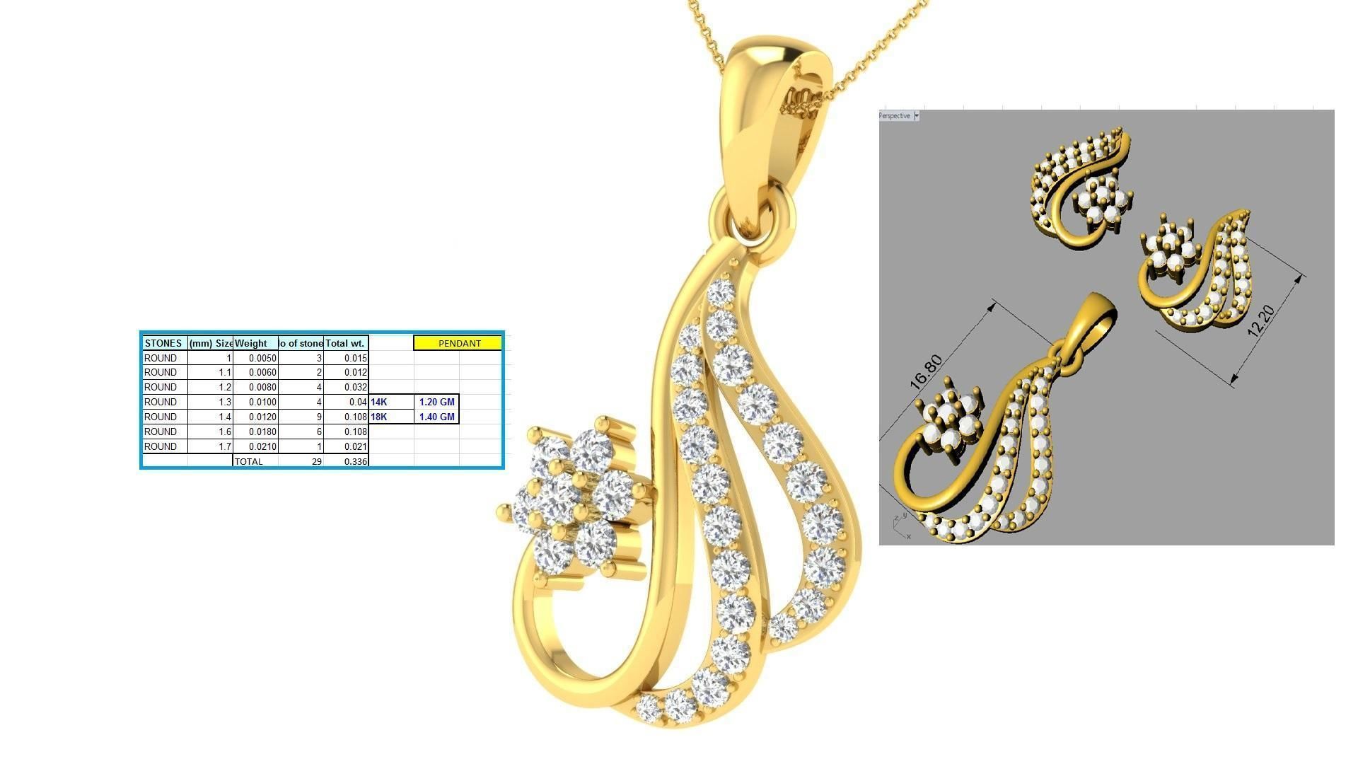 Earring Pendant Set 3dm STL OBJ FBX Render Details 3D print model_1