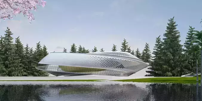 Modern public building 3D and rendering