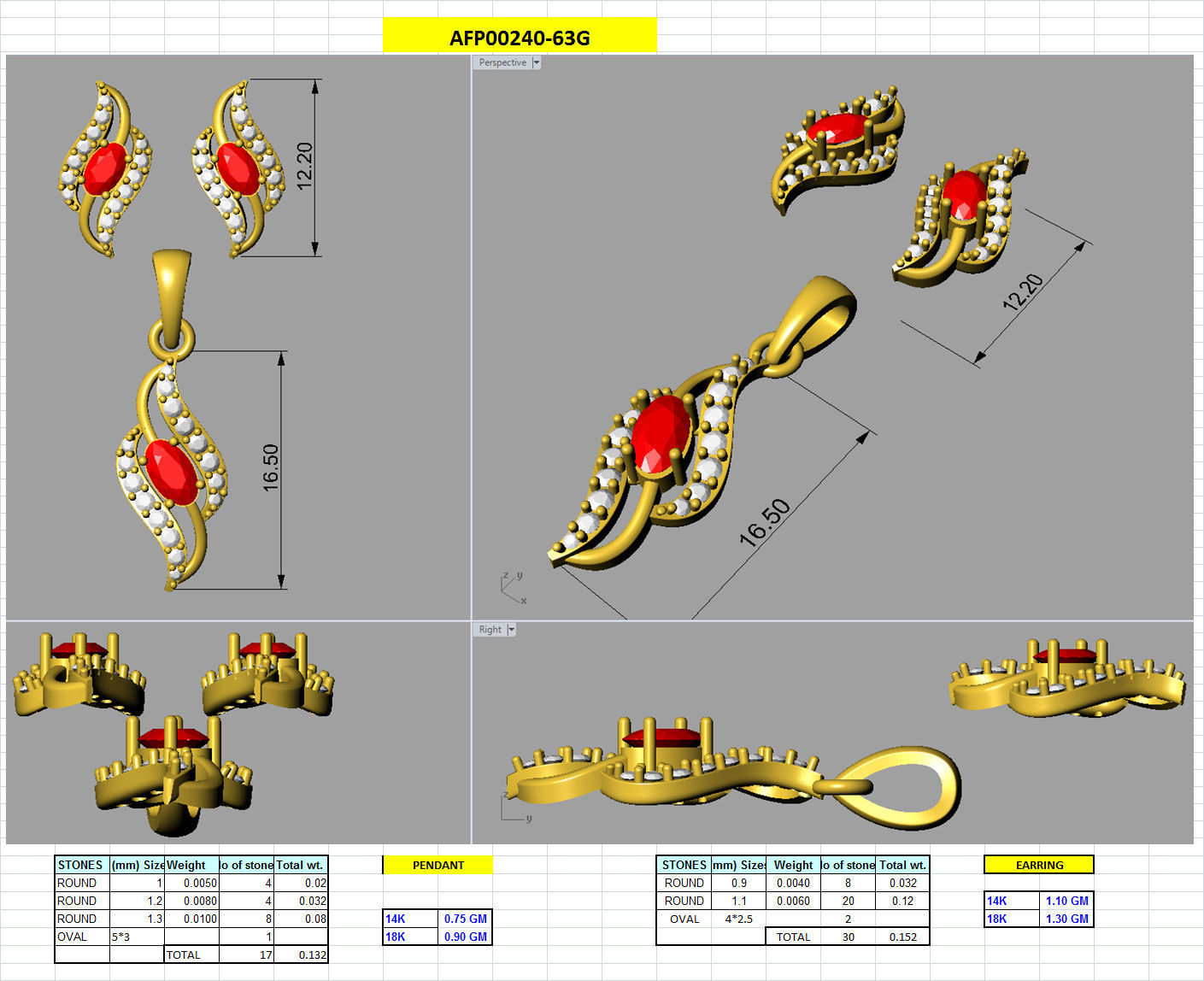 Earring Pendant Set 3dm STL OBJ FBX Render Details 3D print model_18