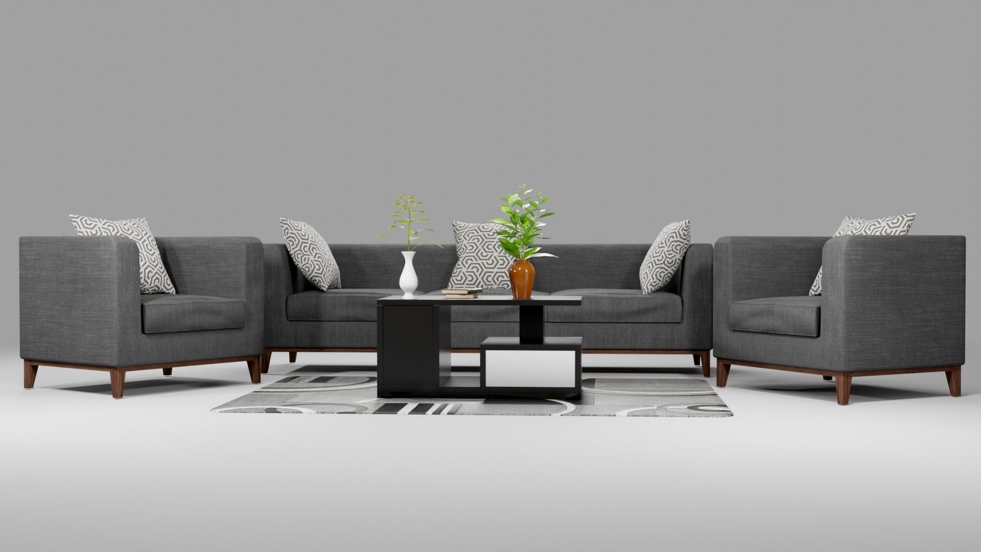 Sofa Set couch with pillows Low-poly 3D model_1