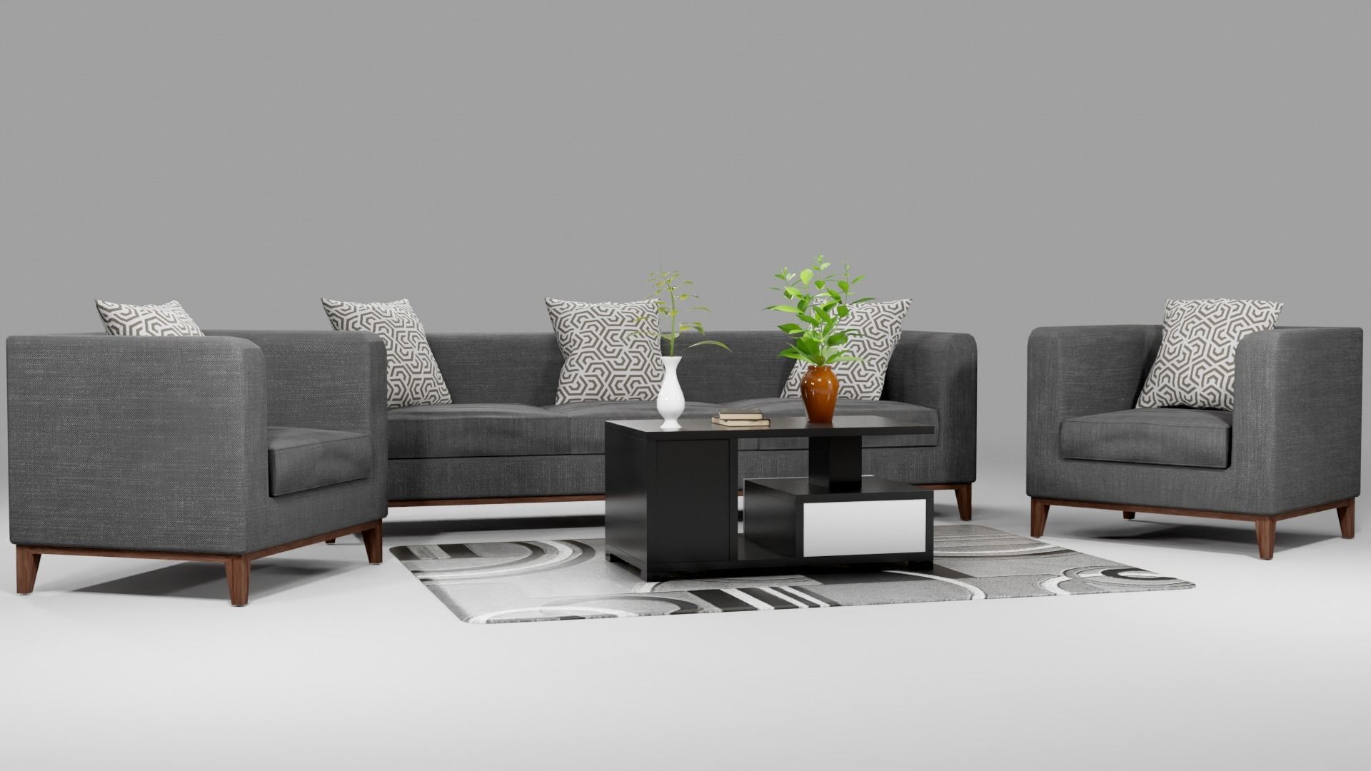 Sofa Set couch with pillows Low-poly 3D model_3