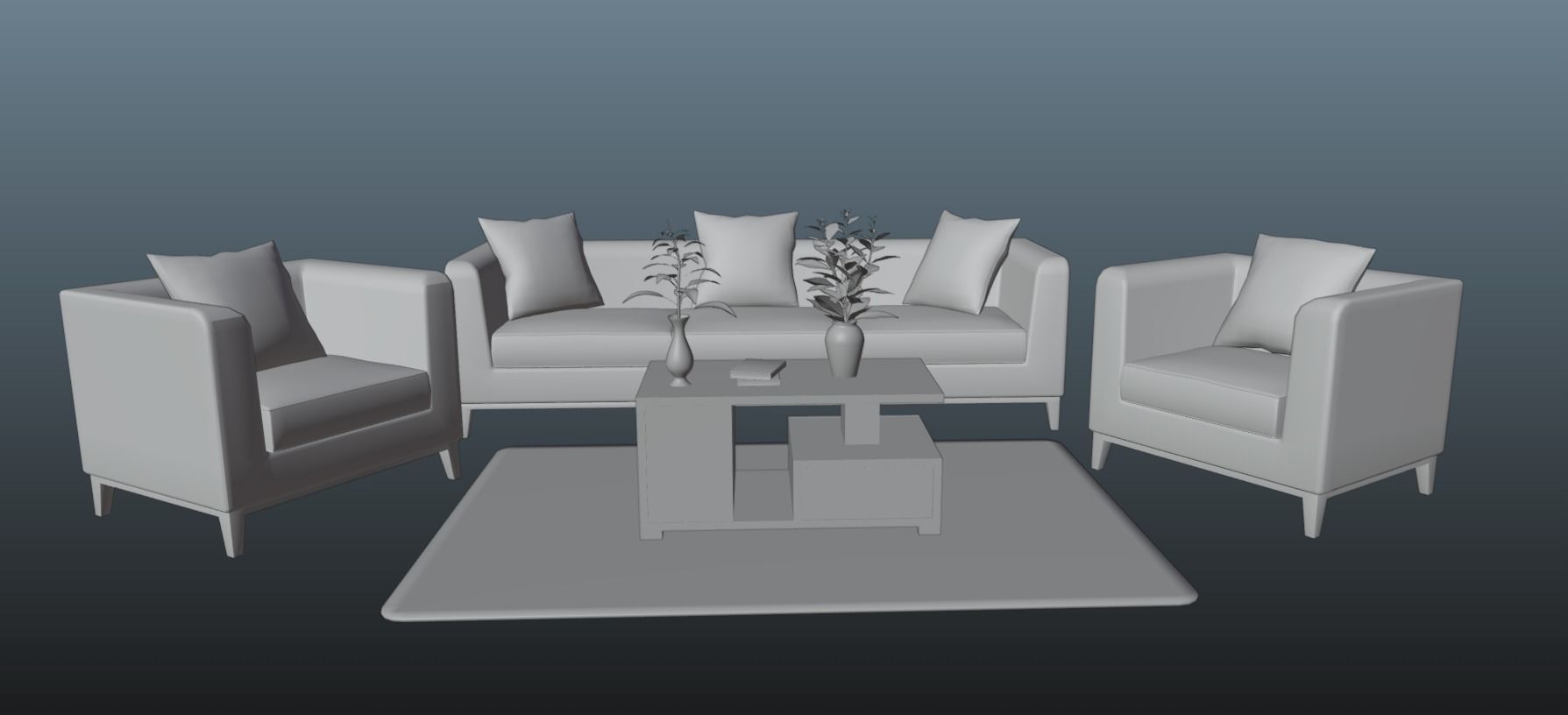 Sofa Set couch with pillows Low-poly 3D model_15