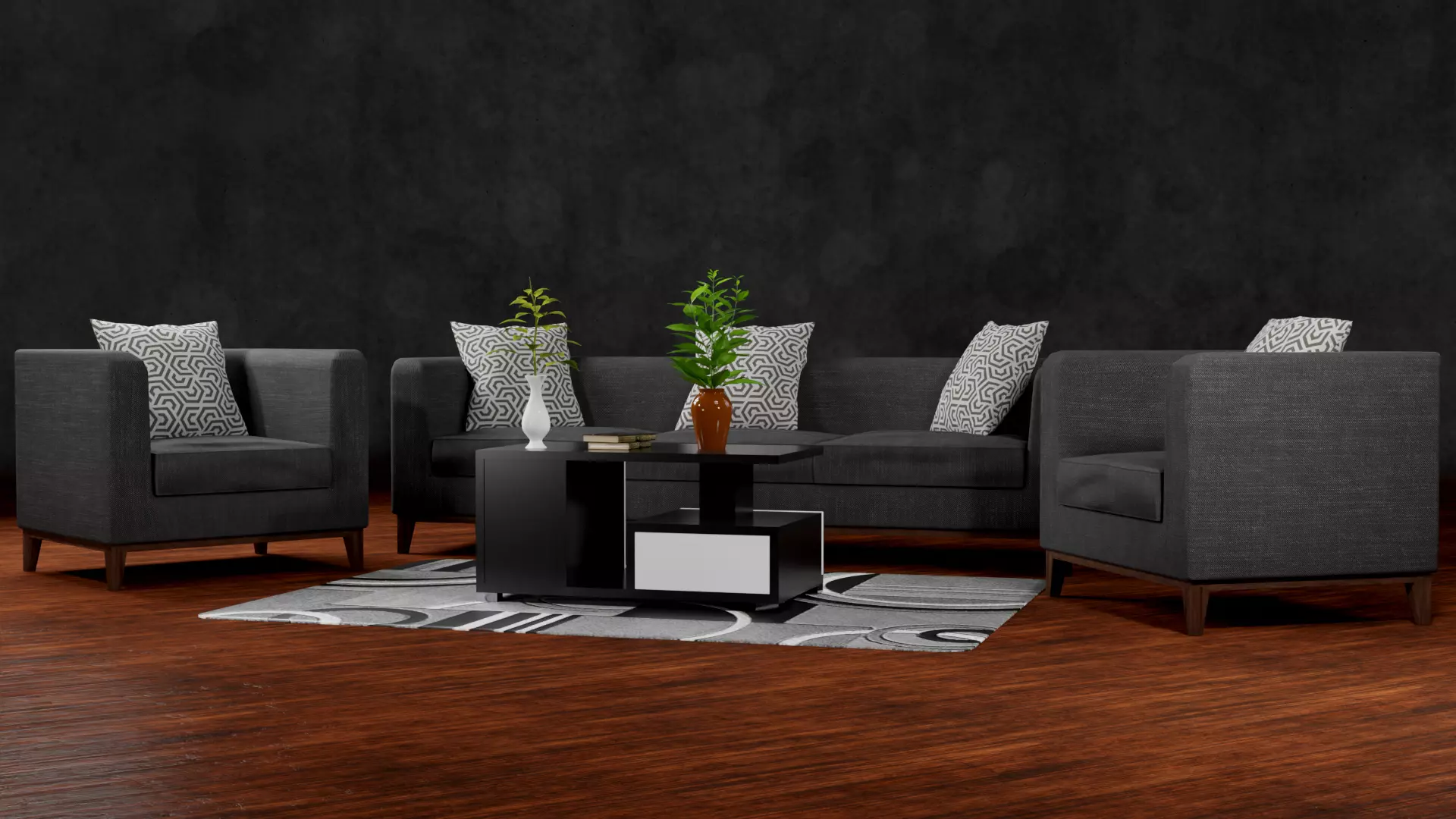 Sofa Set couch with pillows Low-poly 3D model_0