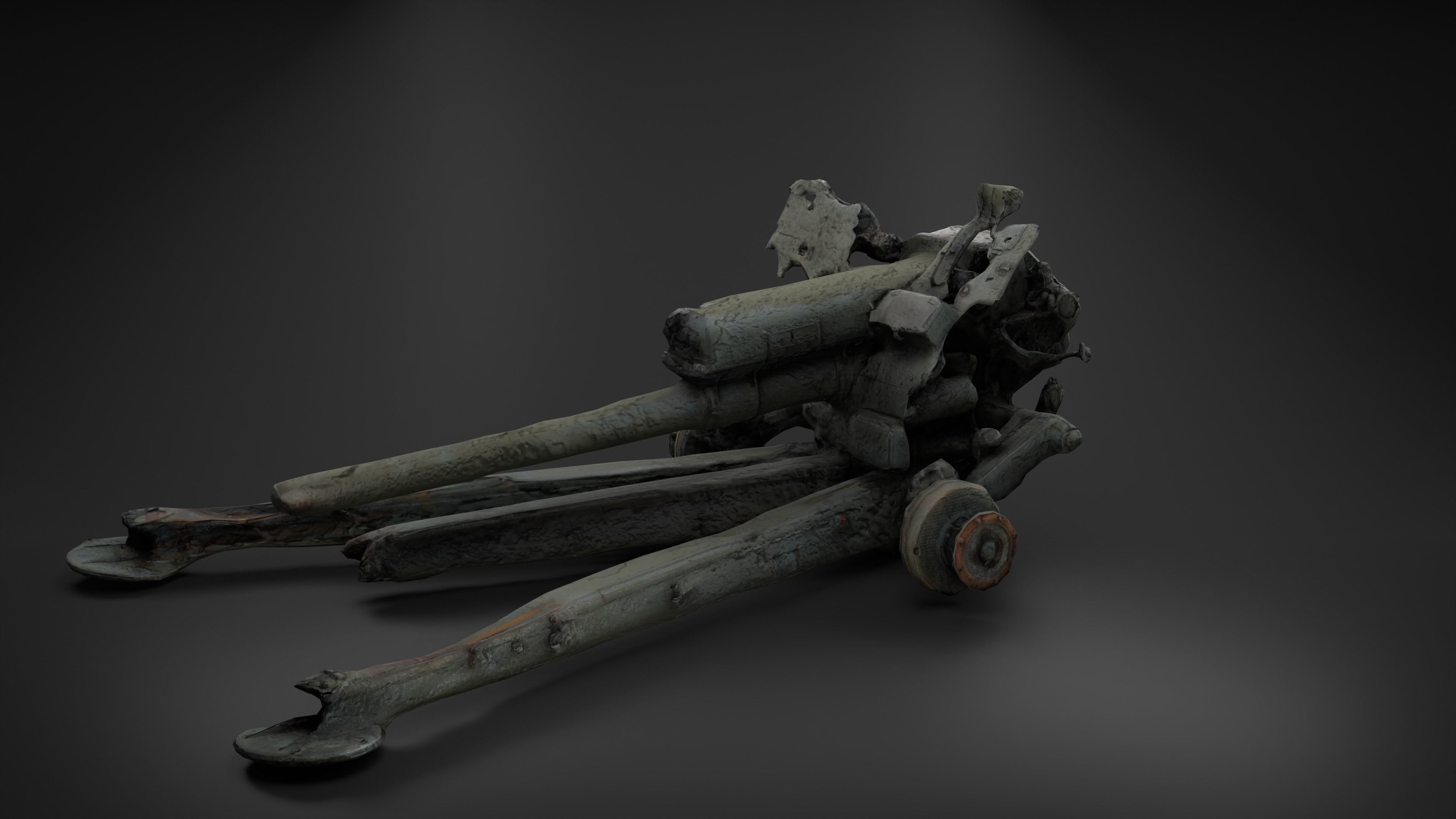 Destroyed Towed Howitzer D-30A 122mm Photoscan PBR Game Ready Low-poly 3D model_18