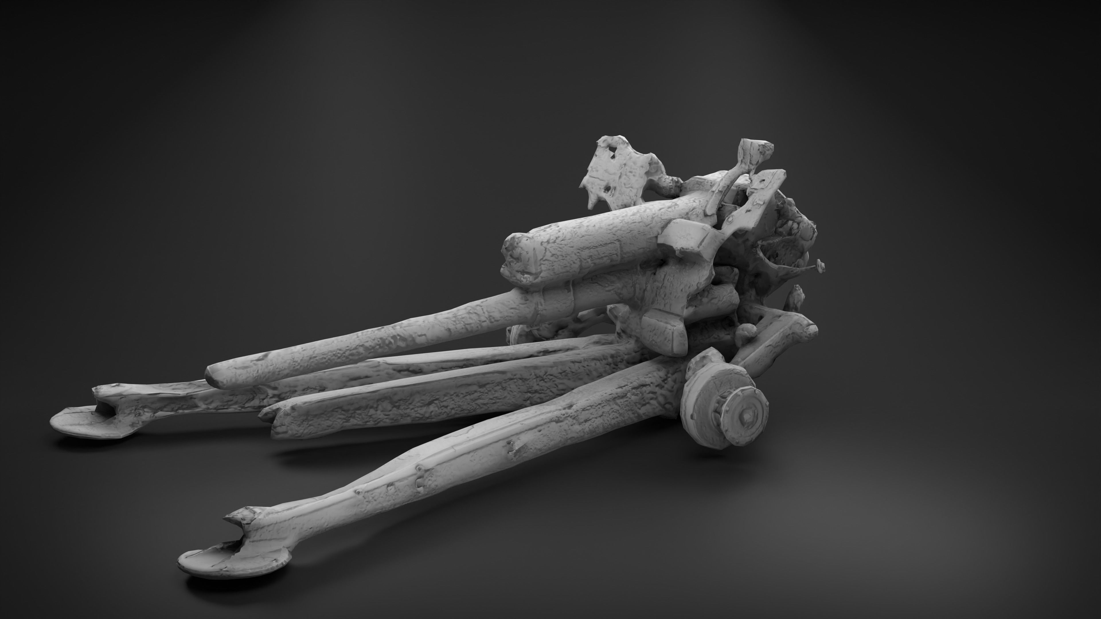 Destroyed Towed Howitzer D-30A 122mm Photoscan PBR Game Ready Low-poly 3D model_19