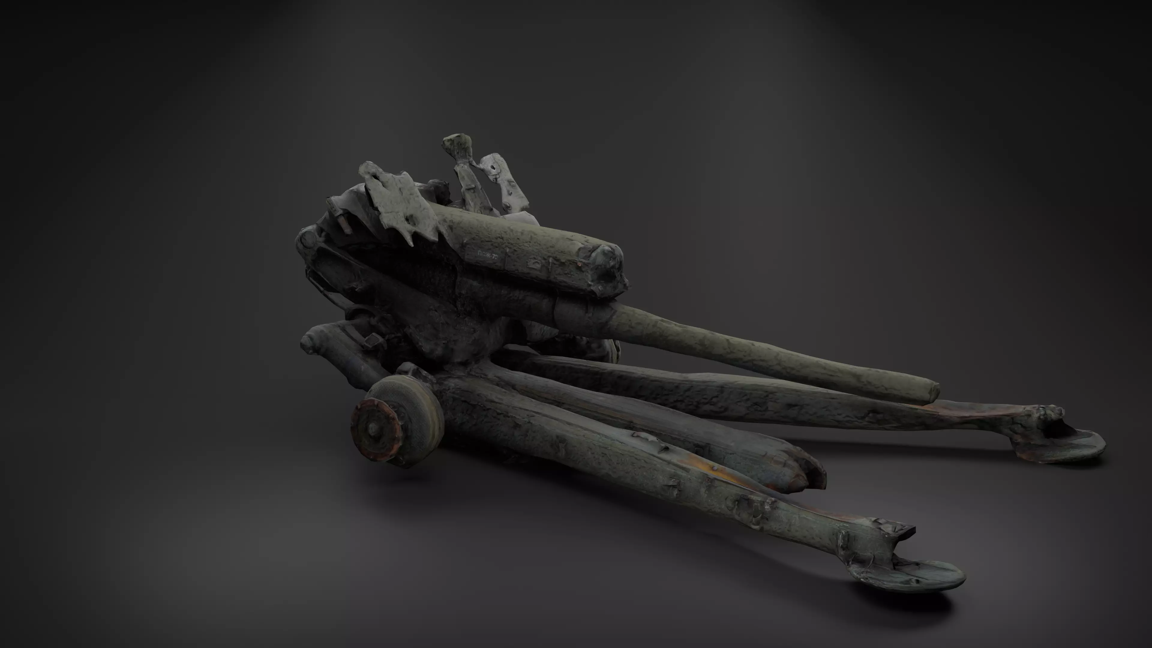 Destroyed Towed Howitzer D-30A 122mm Photoscan PBR Game Ready Low-poly 3D model_0