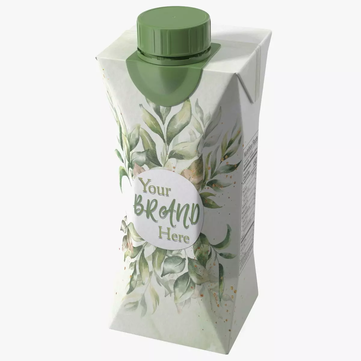 Mockup Small Aseptic Carton with Cap Green 3D model_0