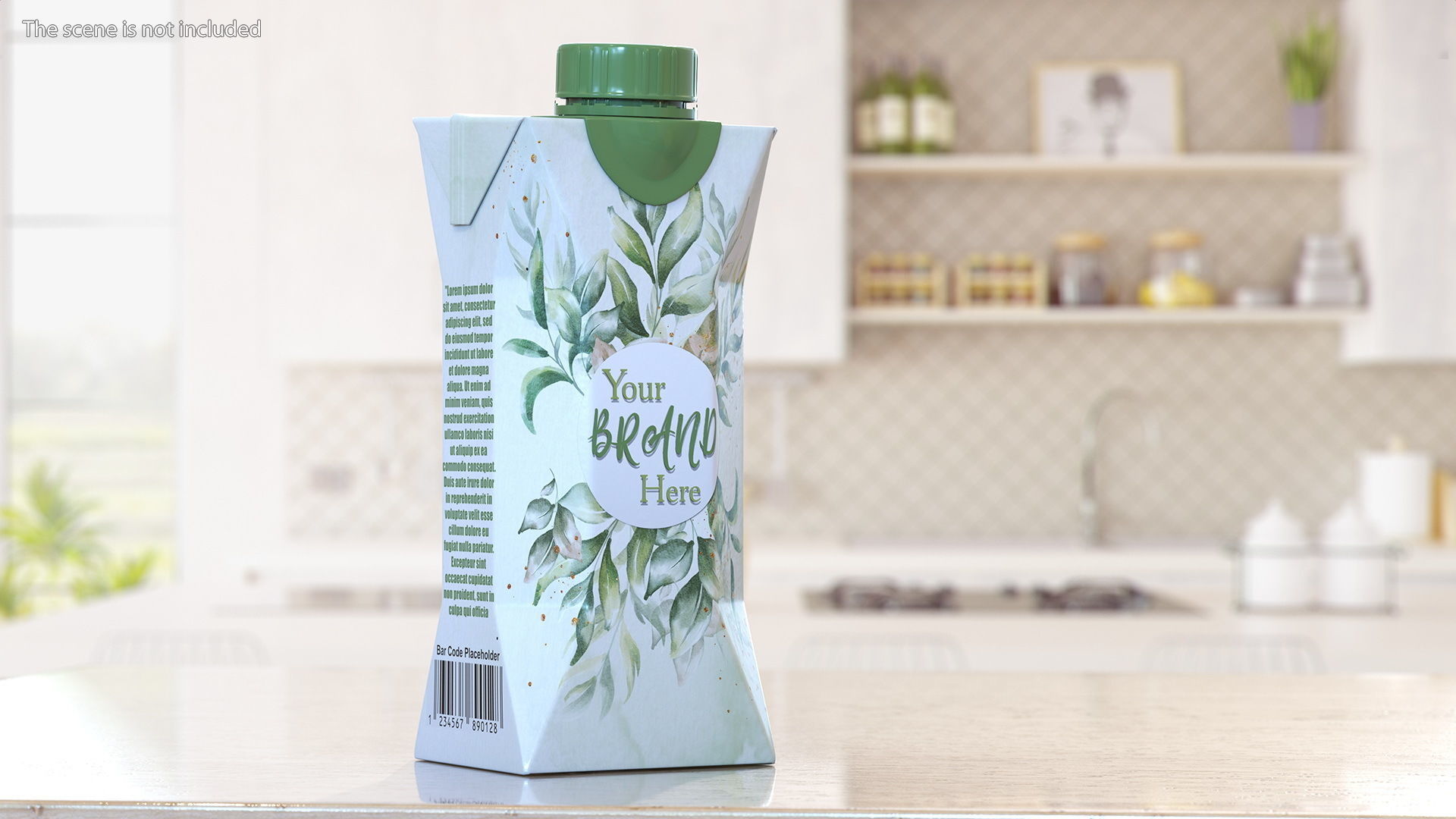 Mockup Small Aseptic Carton with Cap Green 3D model_2