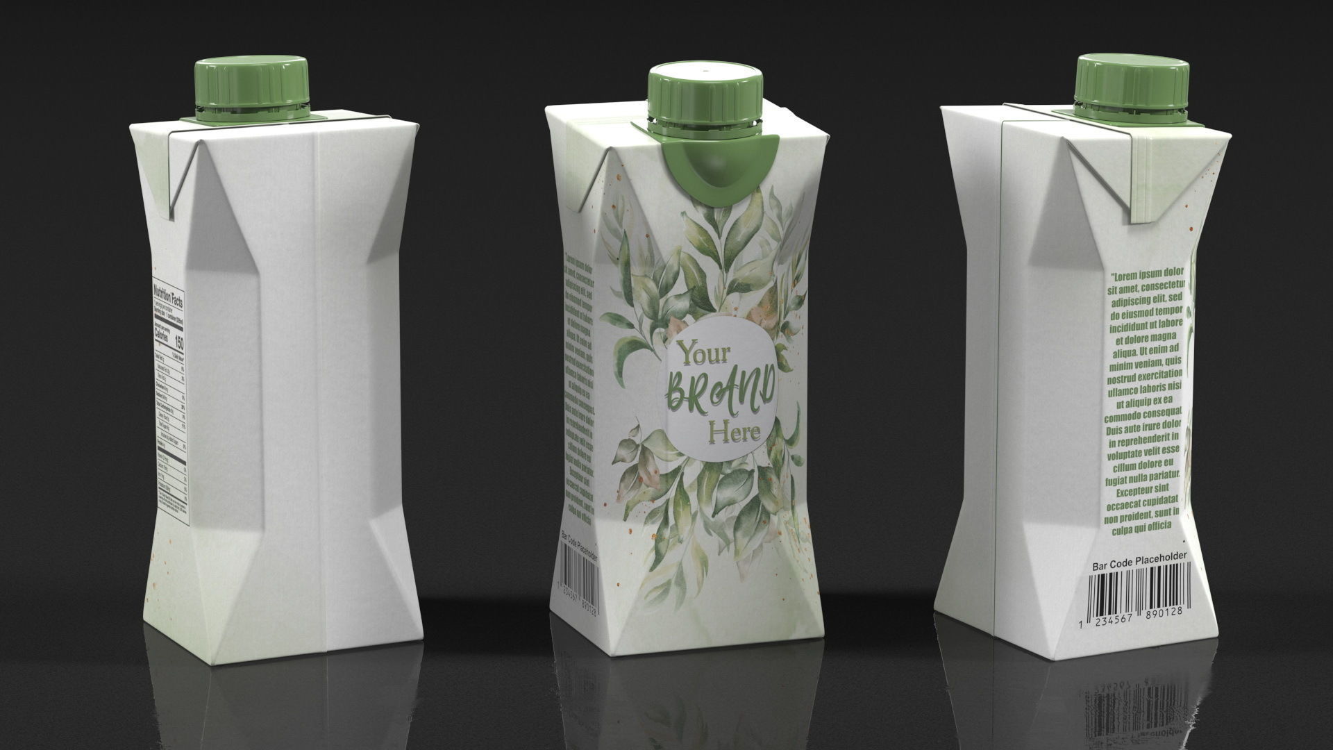 Mockup Small Aseptic Carton with Cap Green 3D model_11