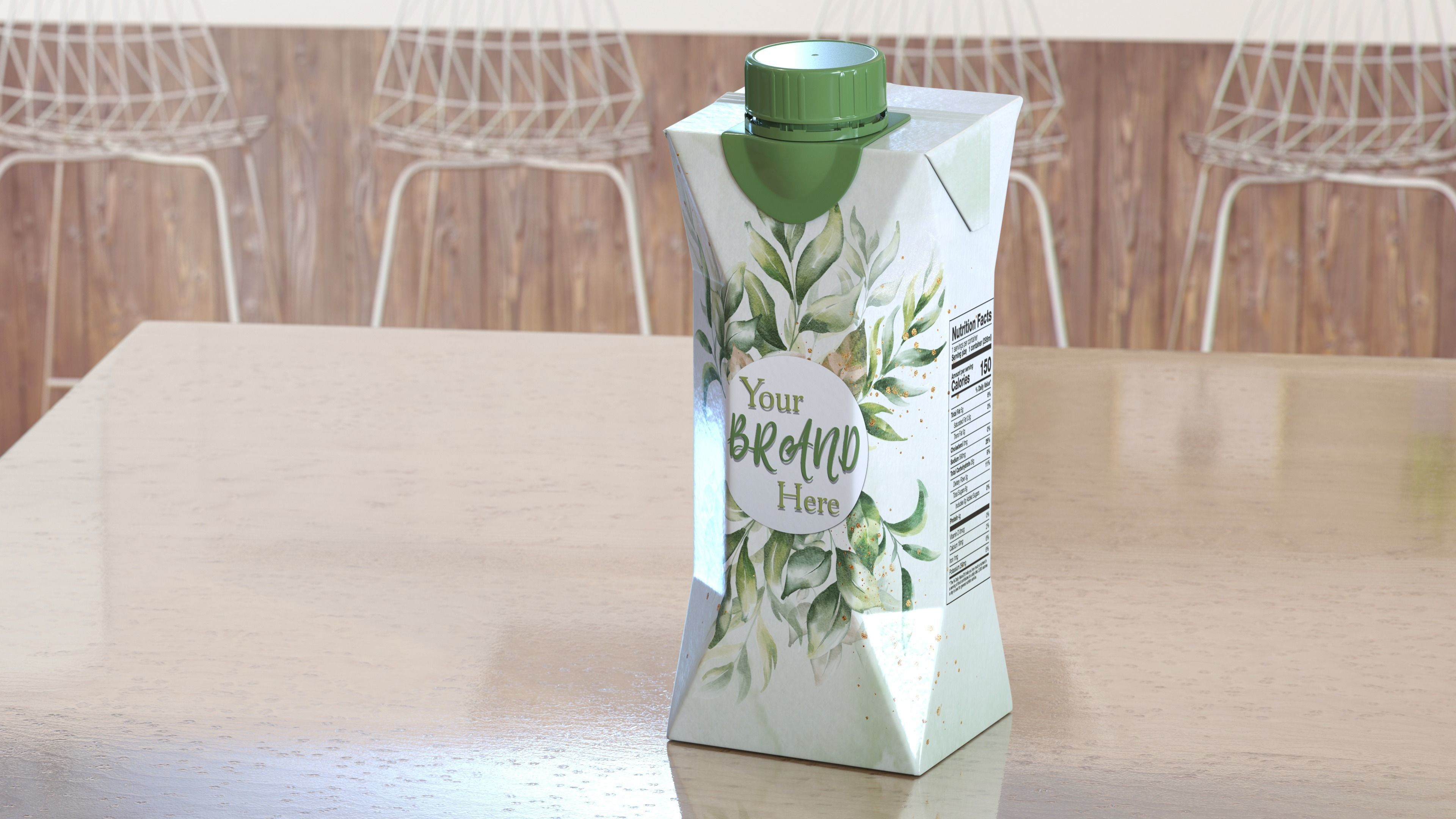 Mockup Small Aseptic Carton with Cap Green 3D model_23