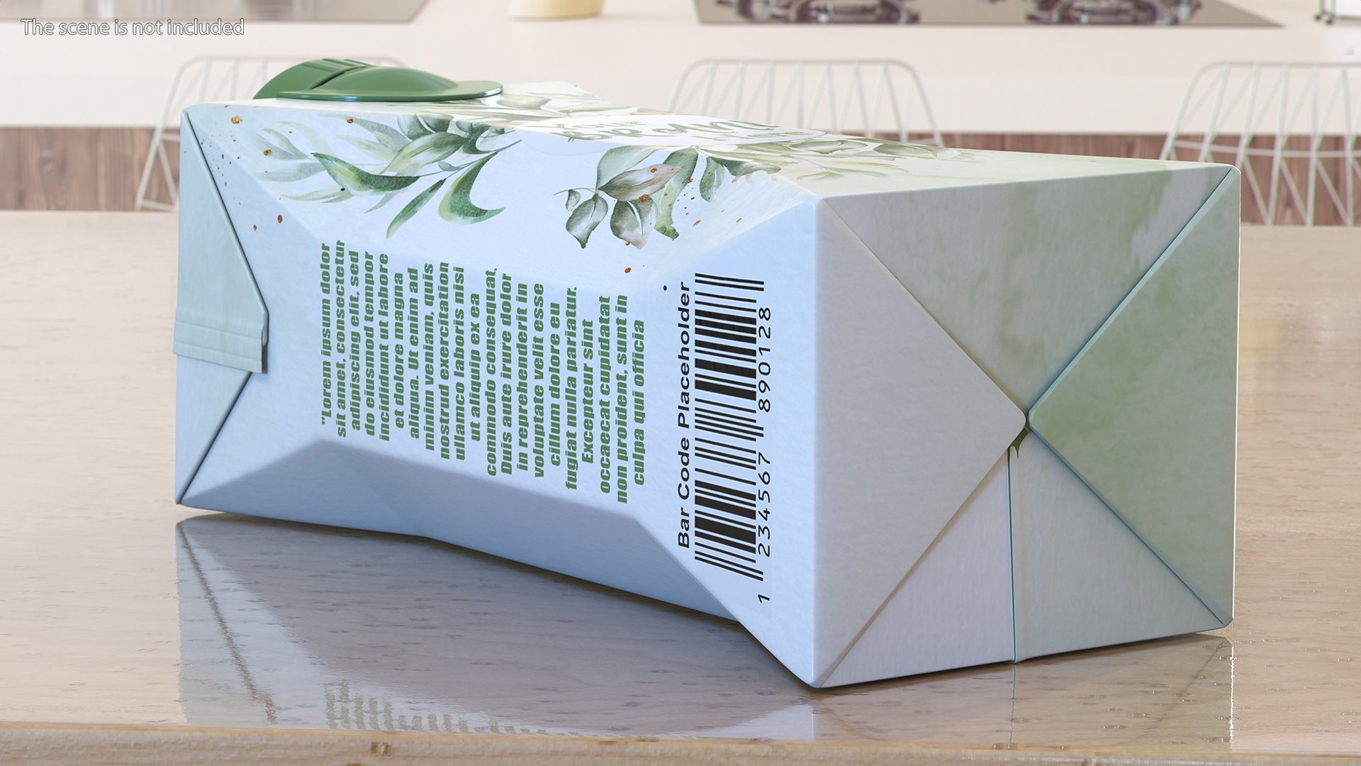 Mockup Small Aseptic Carton with Cap Green 3D model_5