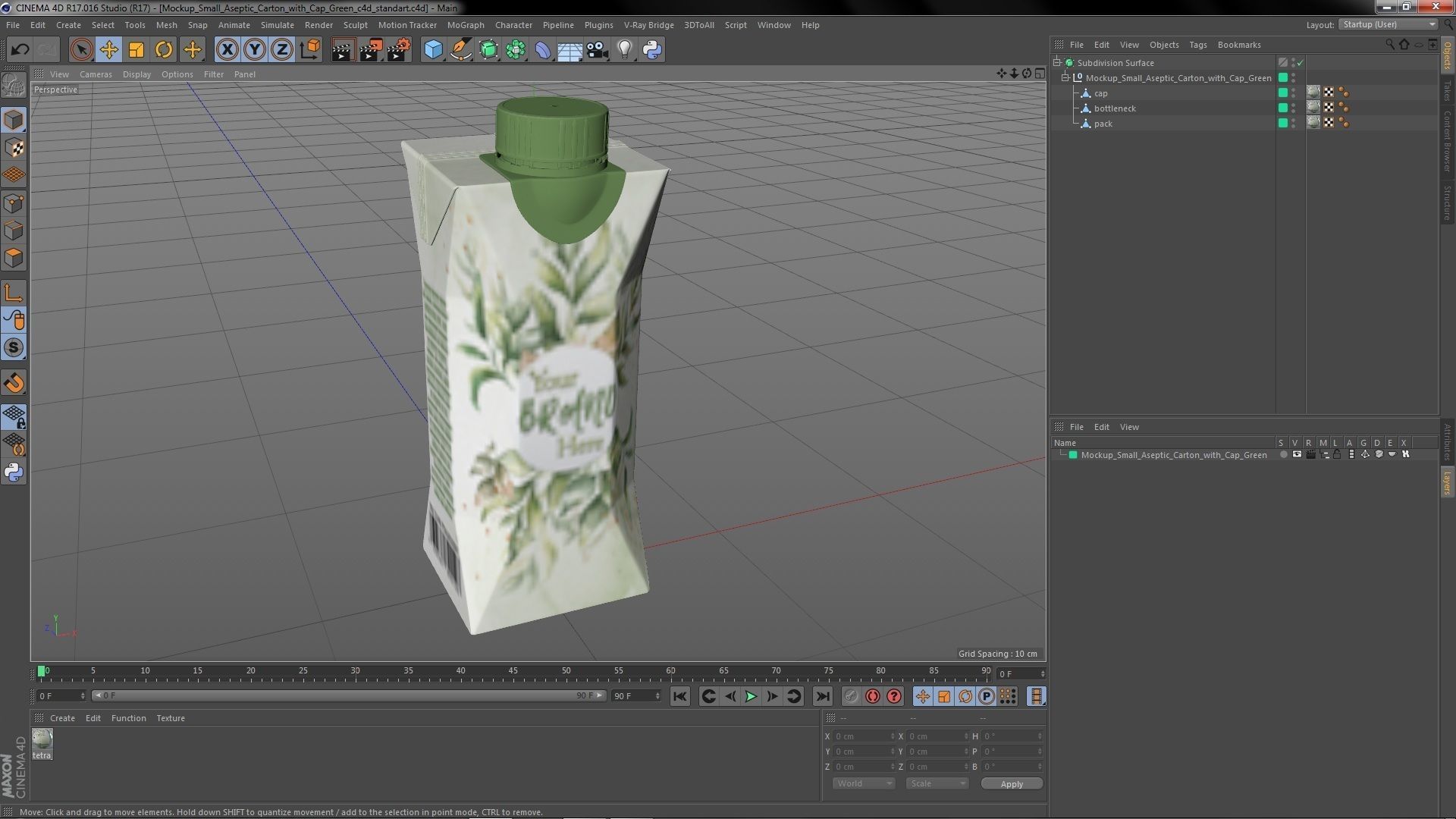 Mockup Small Aseptic Carton with Cap Green 3D model_28