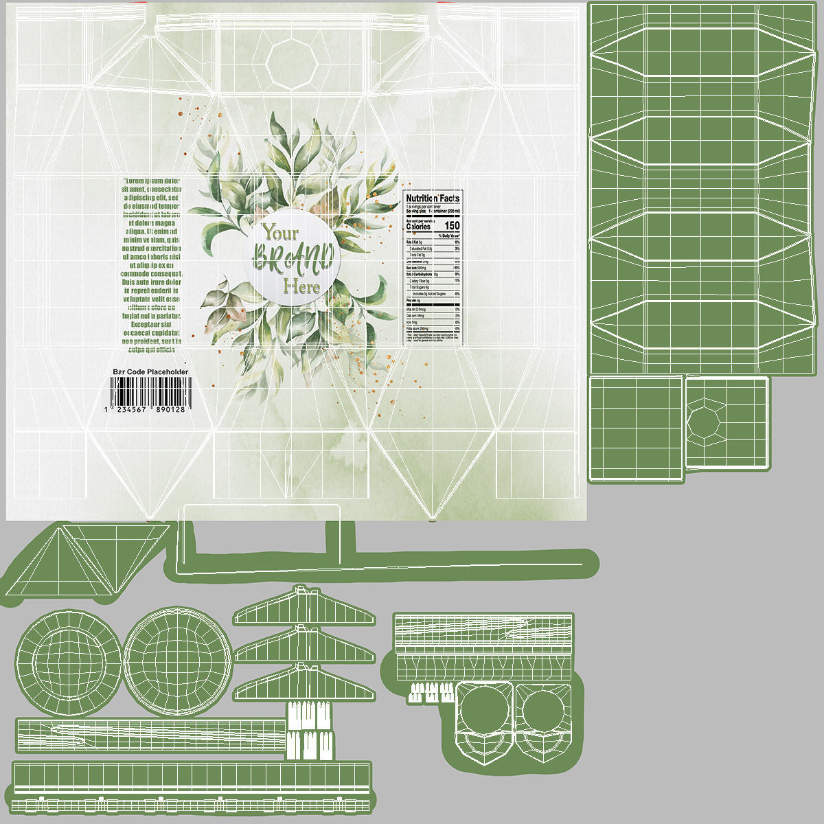 Mockup Small Aseptic Carton with Cap Green 3D model_15