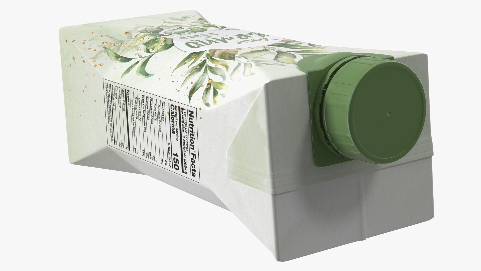 Mockup Small Aseptic Carton with Cap Green 3D model_7