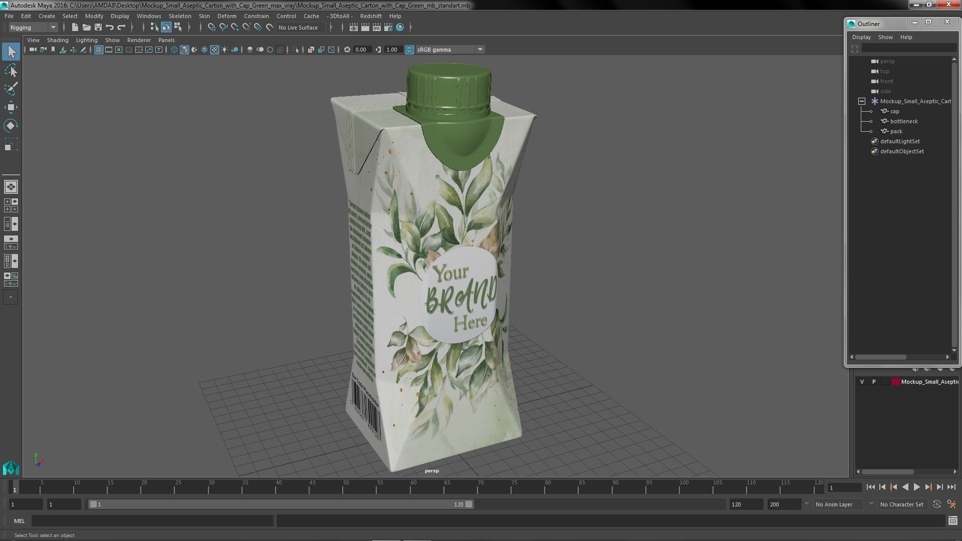 Mockup Small Aseptic Carton with Cap Green 3D model_29