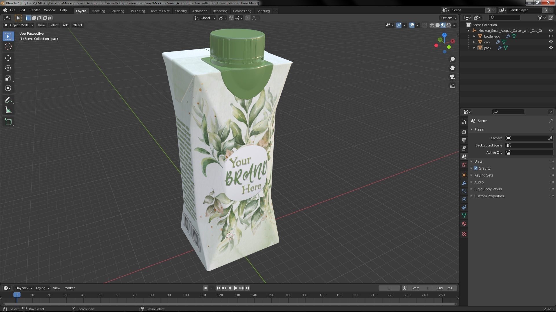 Mockup Small Aseptic Carton with Cap Green 3D model_26
