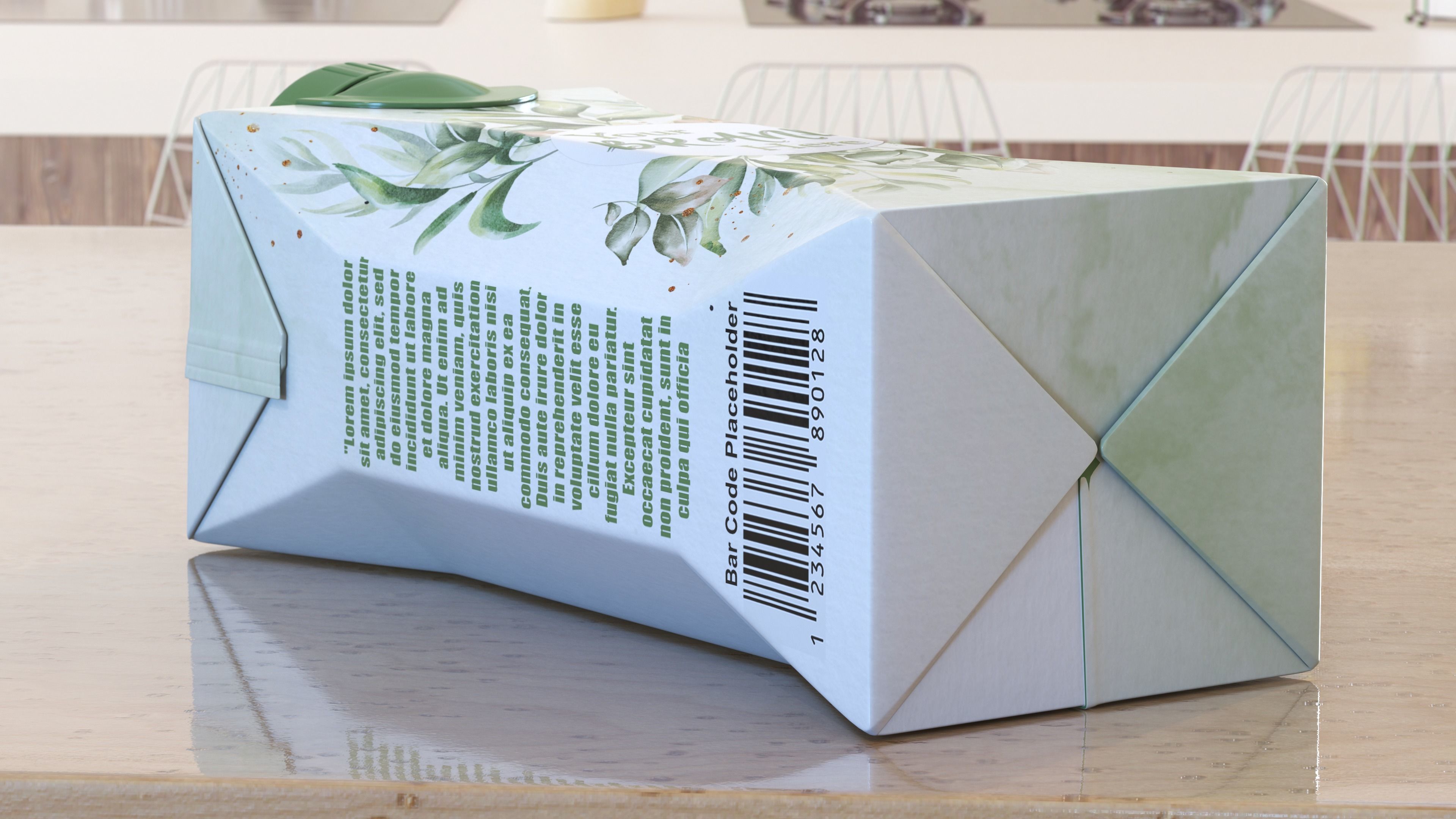Mockup Small Aseptic Carton with Cap Green 3D model_25