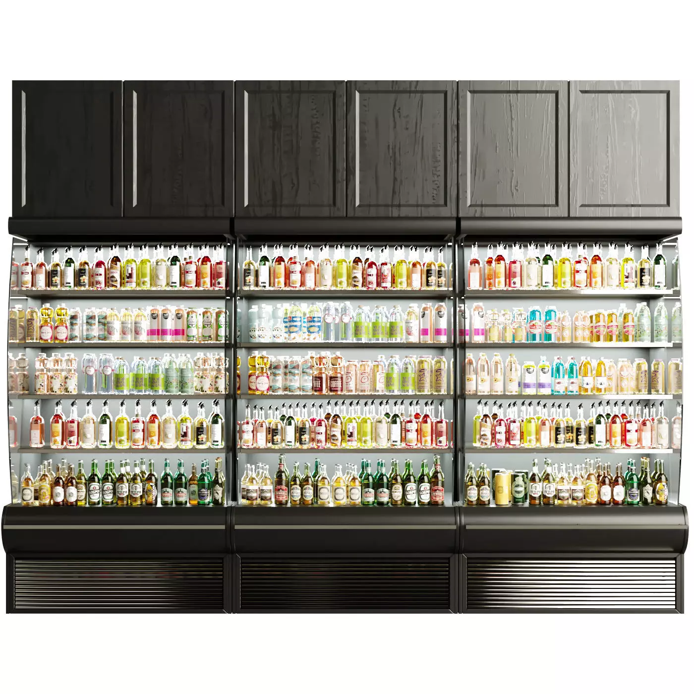 Showcase in a supermarket with juices lemonade and beer 3D model_0