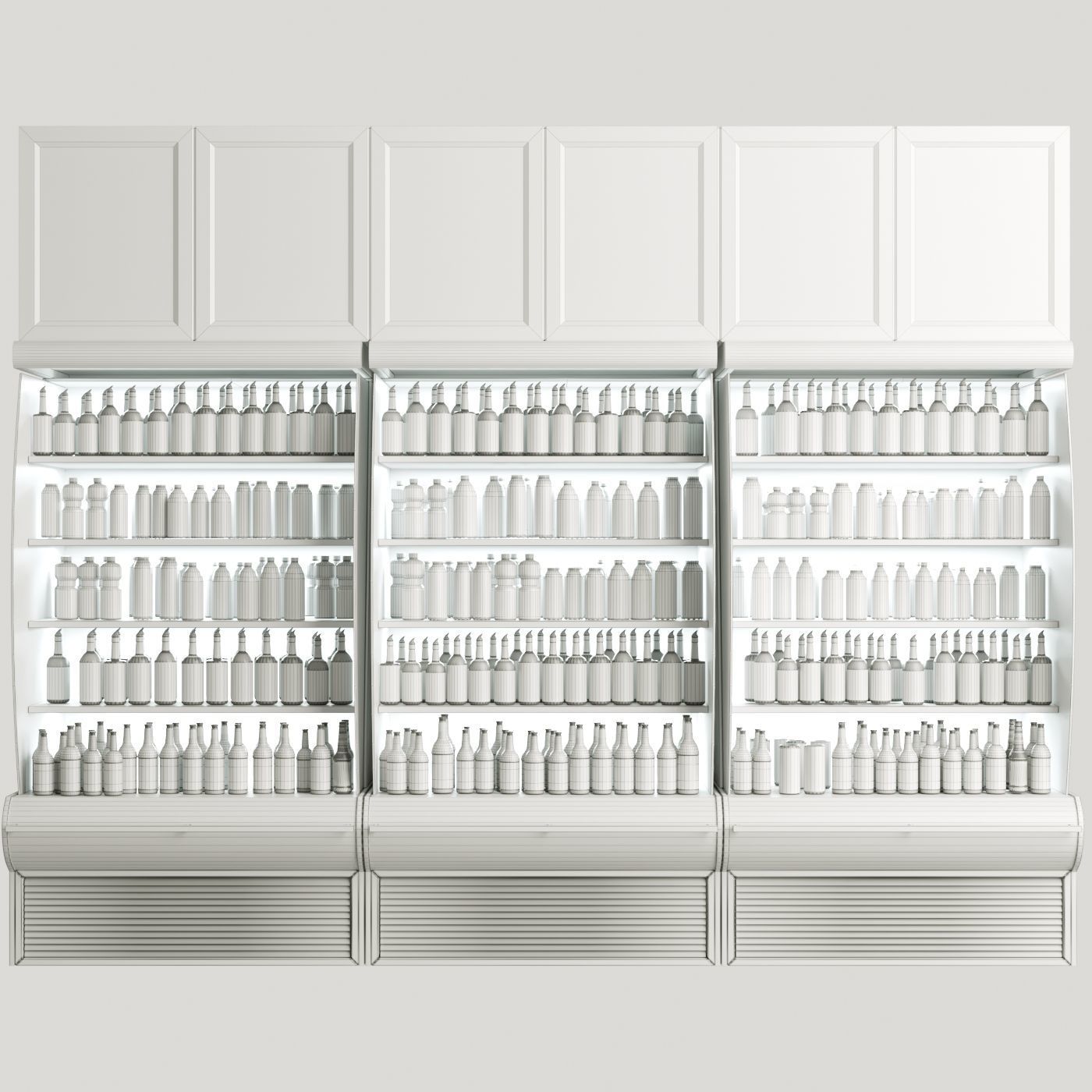 Showcase in a supermarket with juices lemonade and beer 3D model_1