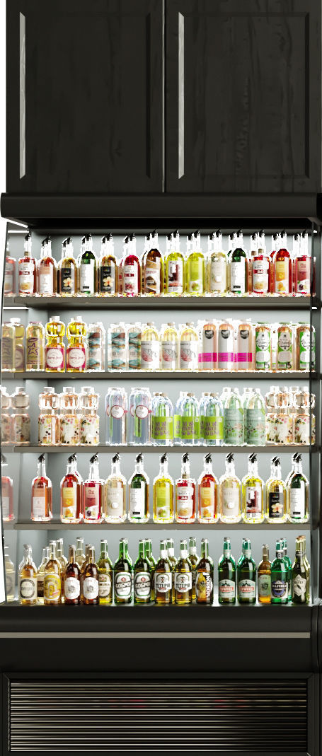 Showcase in a supermarket with juices lemonade and beer 3D model_2