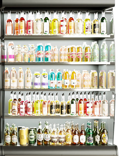 Showcase in a supermarket with juices lemonade and beer 3D model_4