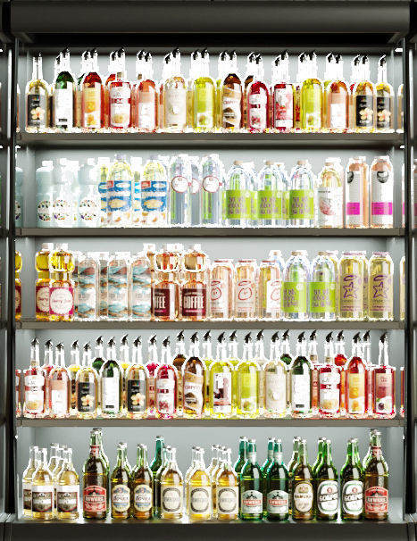 Showcase in a supermarket with juices lemonade and beer 3D model_3