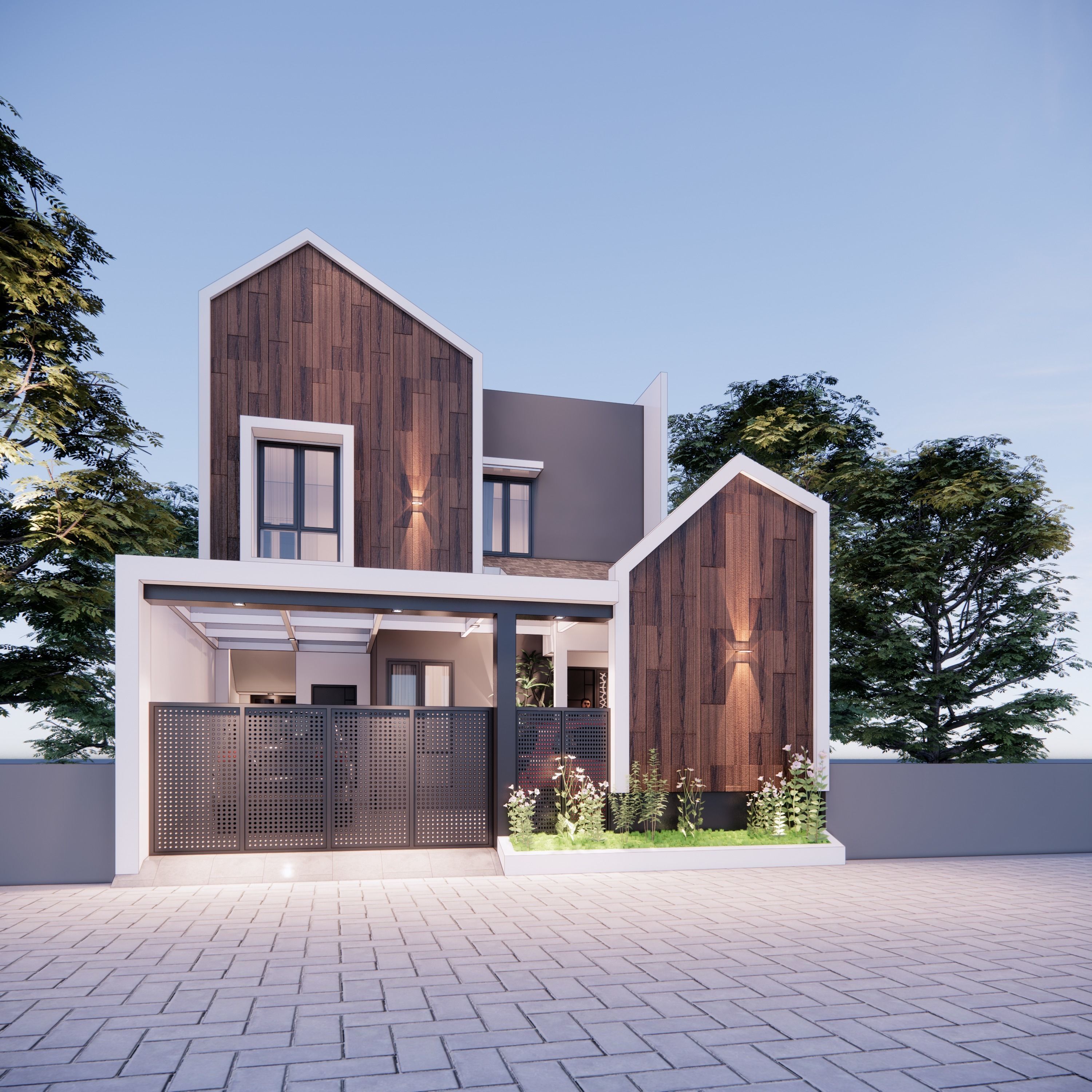 House 3dmodel render modern with garage 3D print model_2