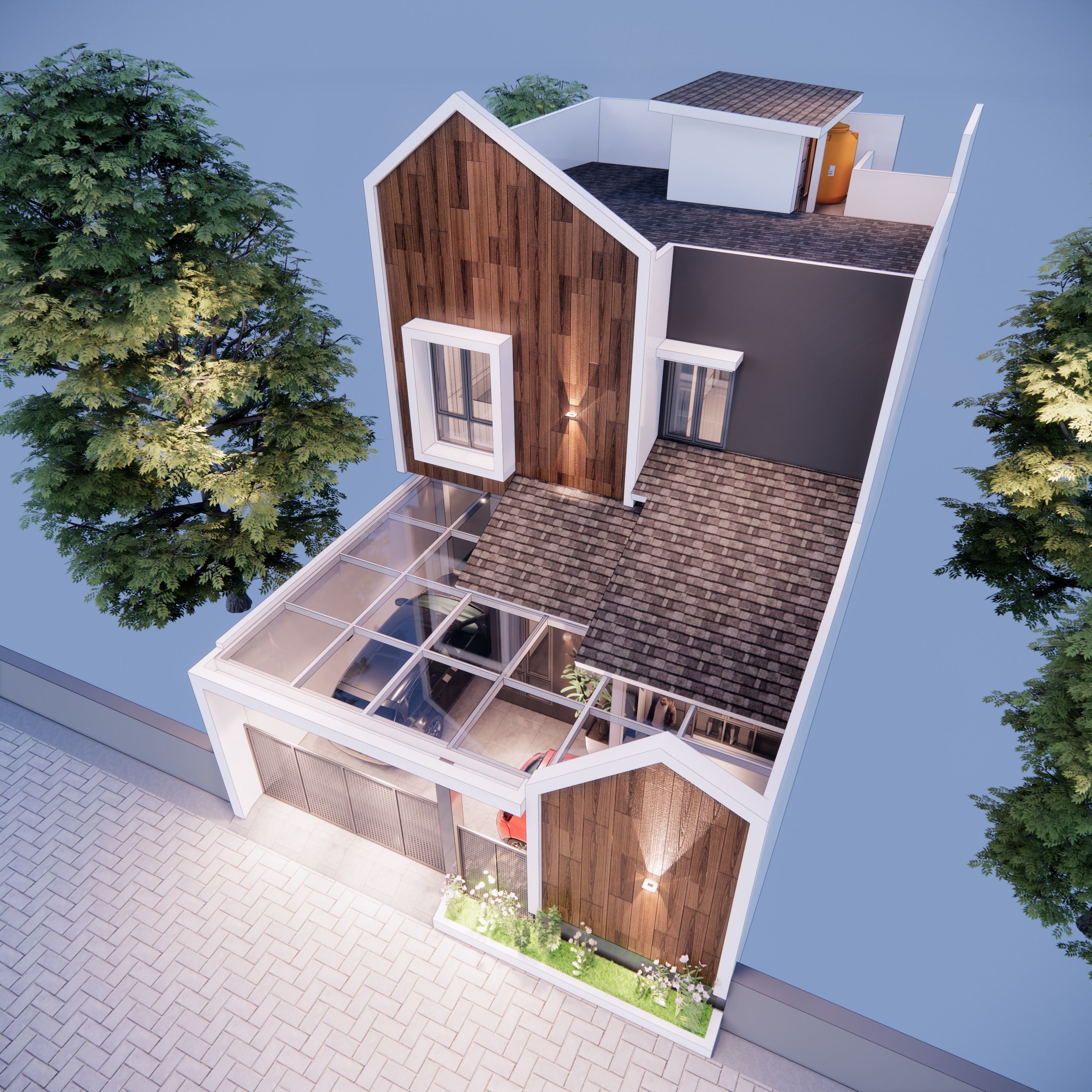 House 3dmodel render modern with garage 3D print model_1