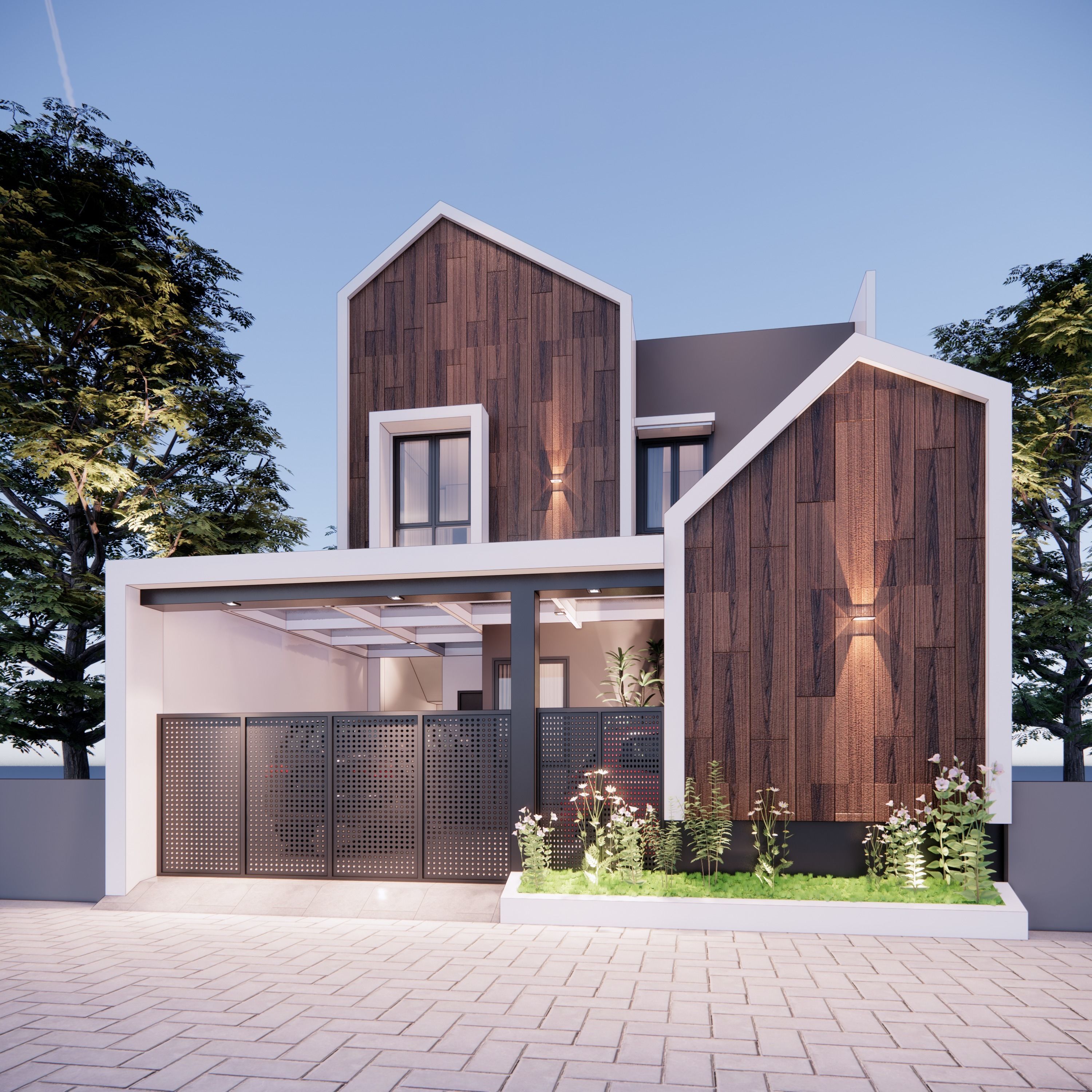 House 3dmodel render modern with garage 3D print model_3