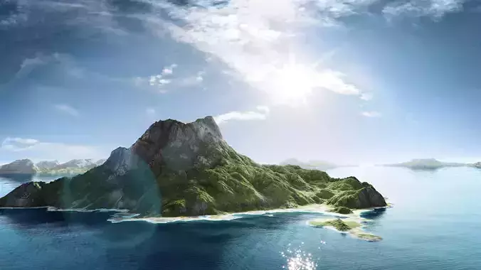 Volcano Island Low-poly 3D model