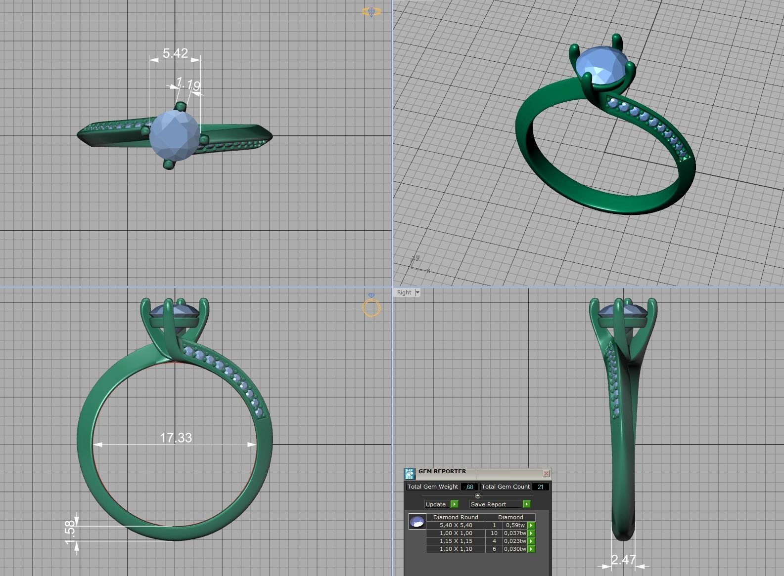 Bypass Solitaire Ring 60pointer Stone 3Dprint Ring 3D print model_11