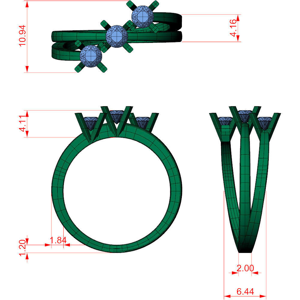 Trilogy Ring Square 3D print model_7