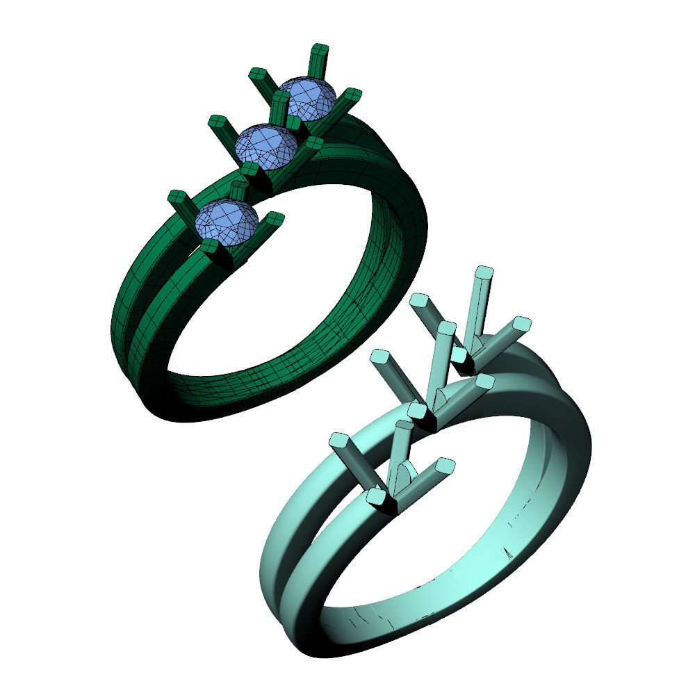 Trilogy Ring Square 3D print model_12