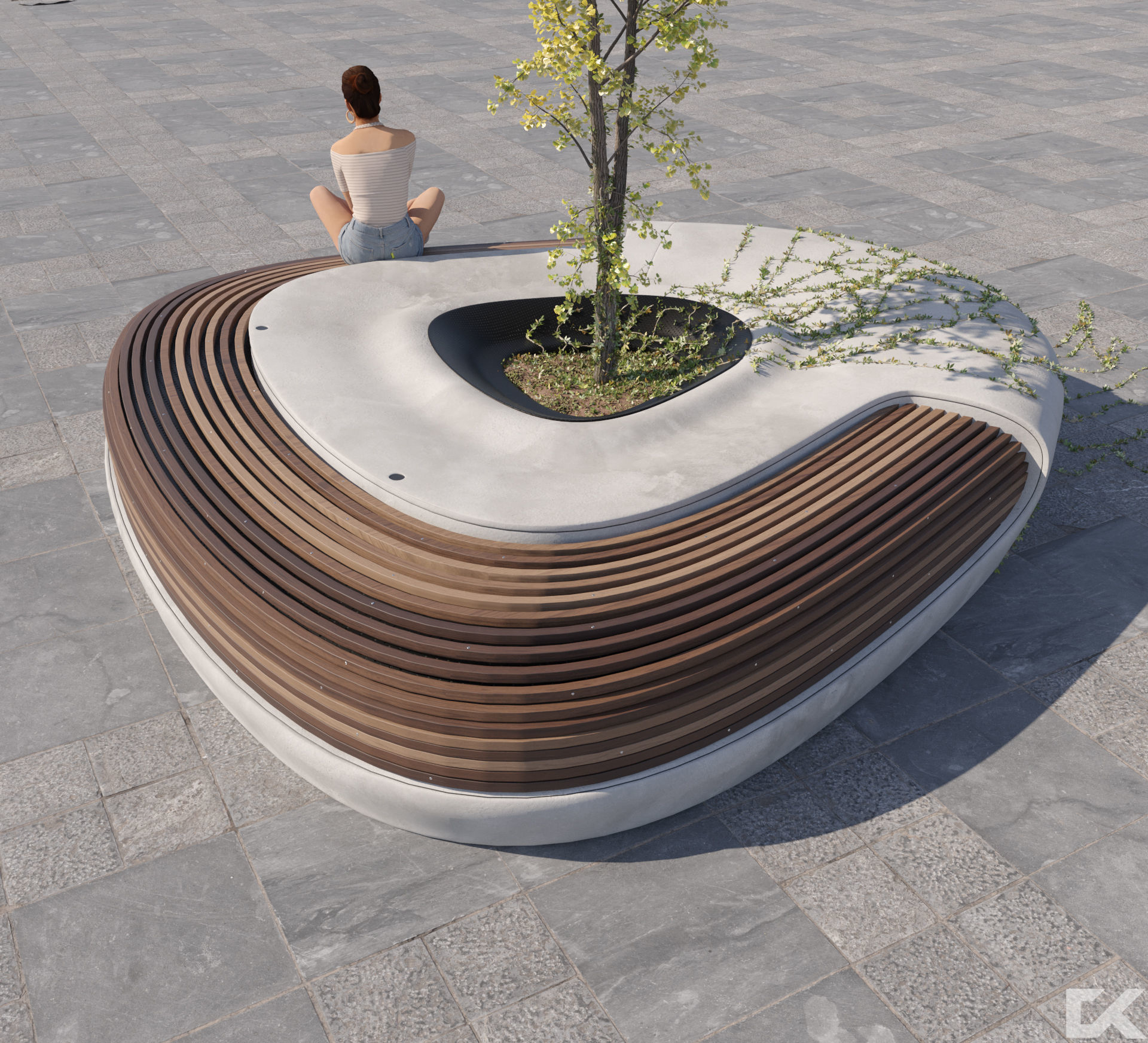 Street Bench Free 3D model_2