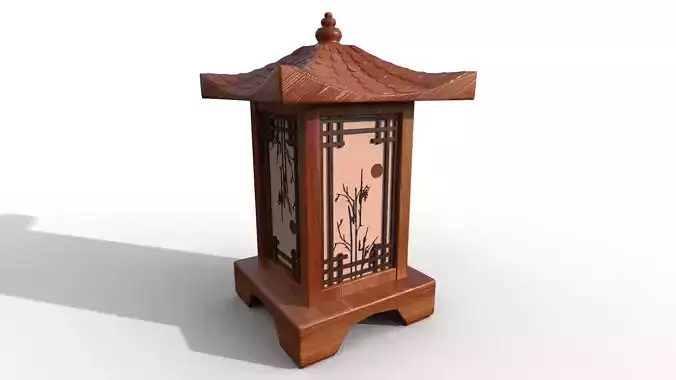 Chinese Wooden Table Lamp-PBR 3D model