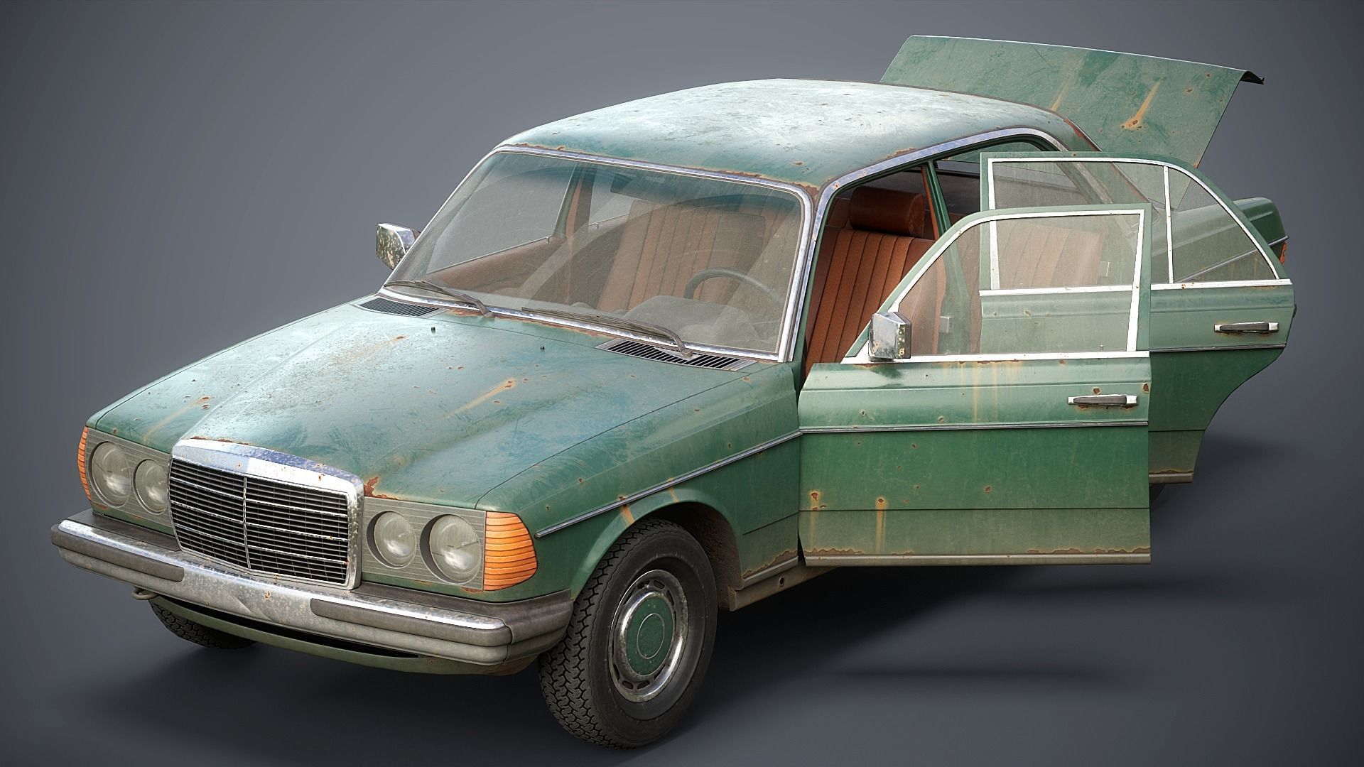 Old Classic car Sedan Set  with interior in 9 color variants az9 Low-poly 3D model_1