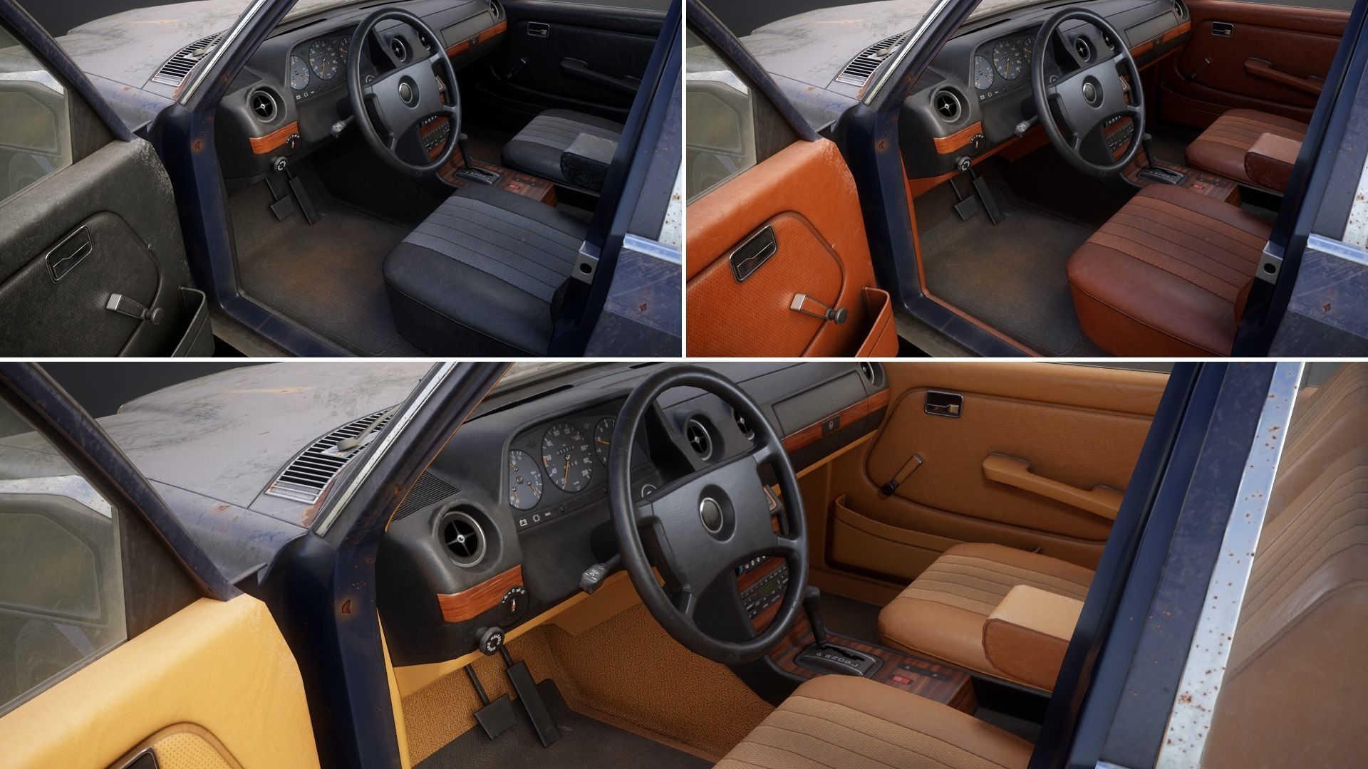 Old Classic car Sedan Set  with interior in 9 color variants az9 Low-poly 3D model_8