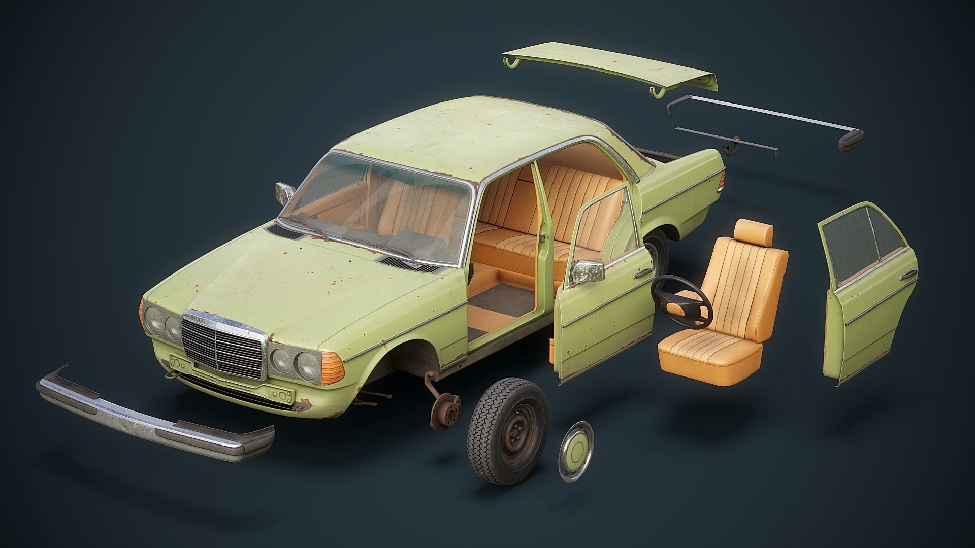 Old Classic car Sedan Set  with interior in 9 color variants az9 Low-poly 3D model_28