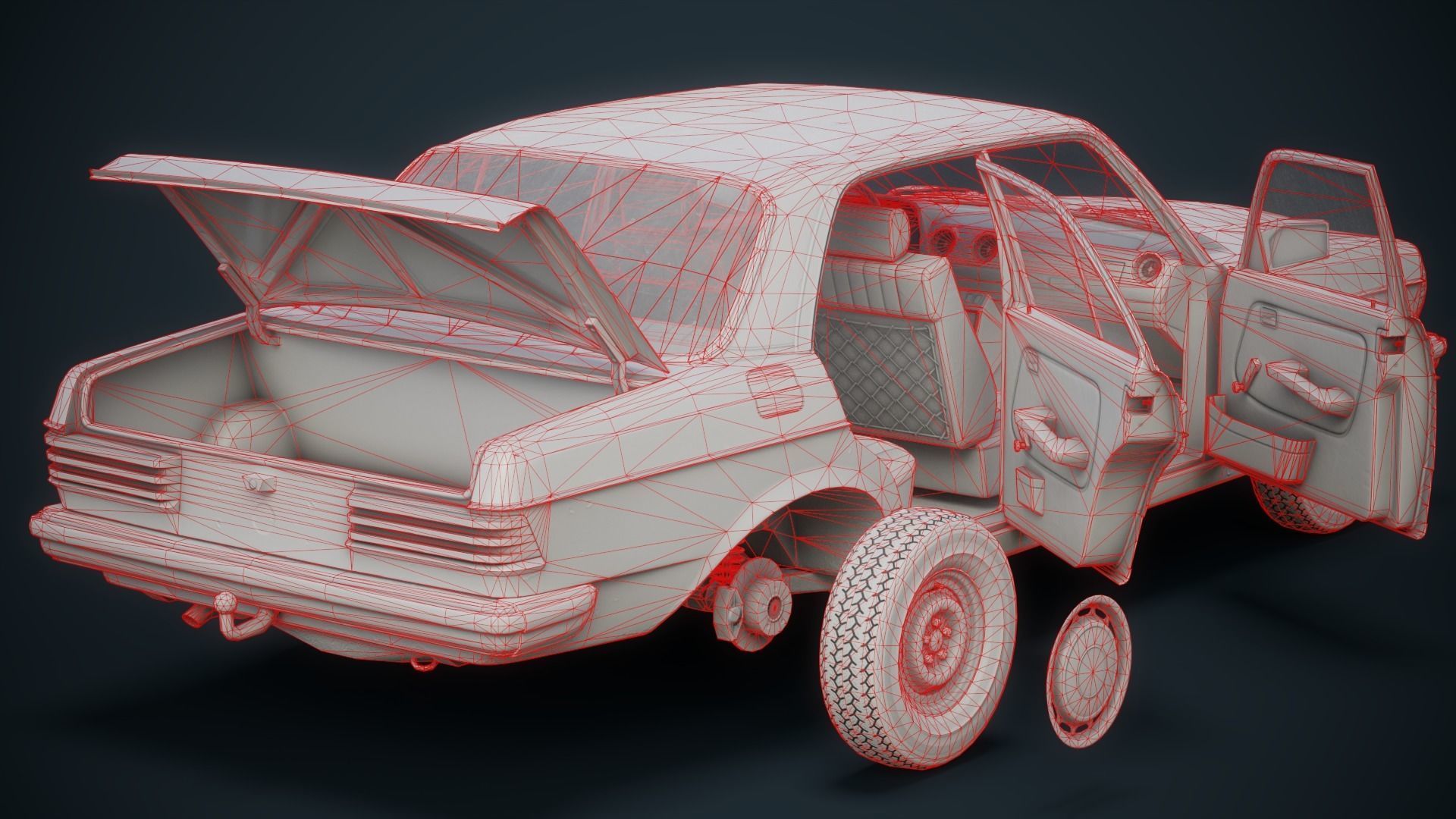 Old Classic car Sedan Set  with interior in 9 color variants az9 Low-poly 3D model_25