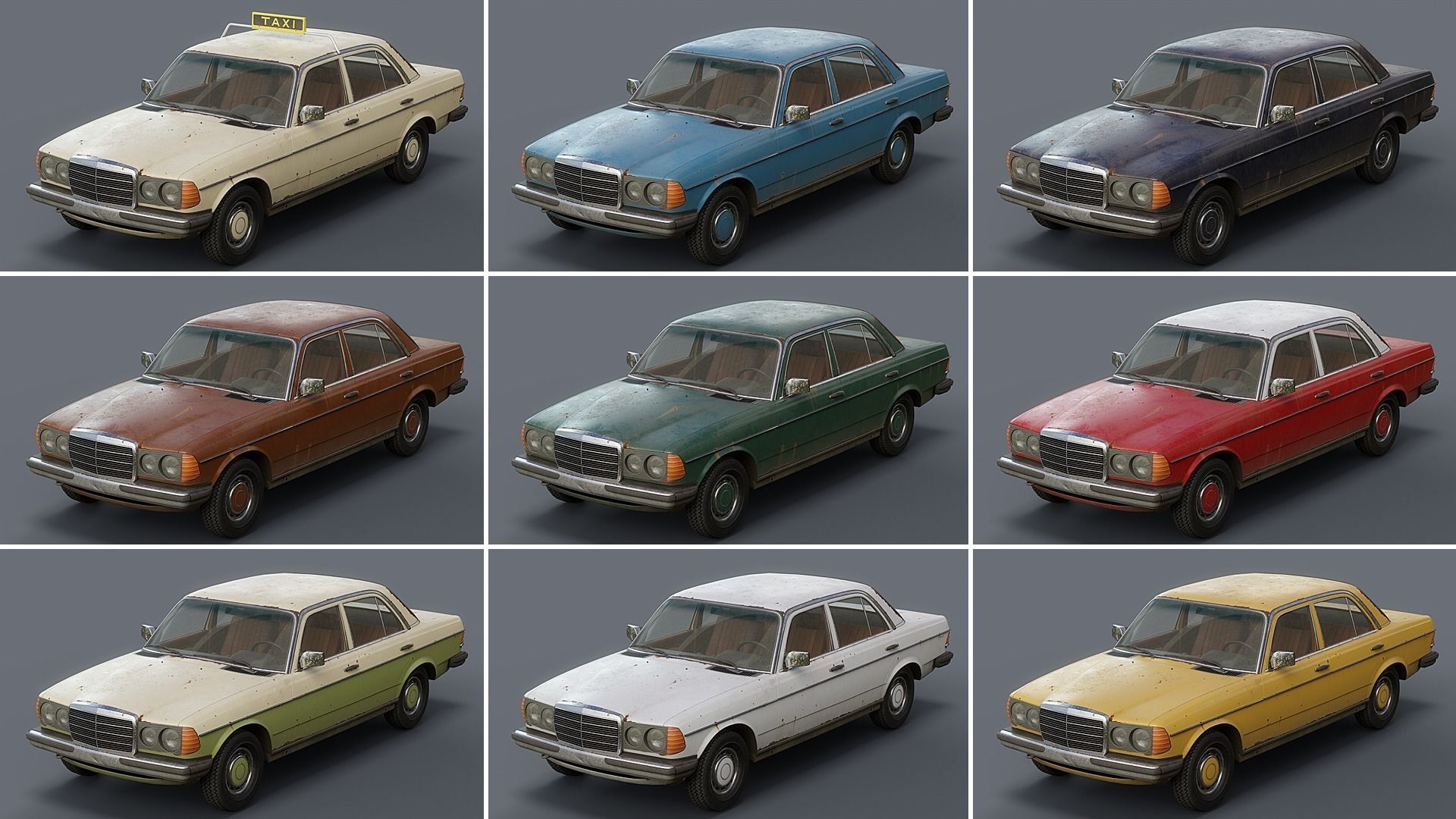 Old Classic car Sedan Set  with interior in 9 color variants az9 Low-poly 3D model_24