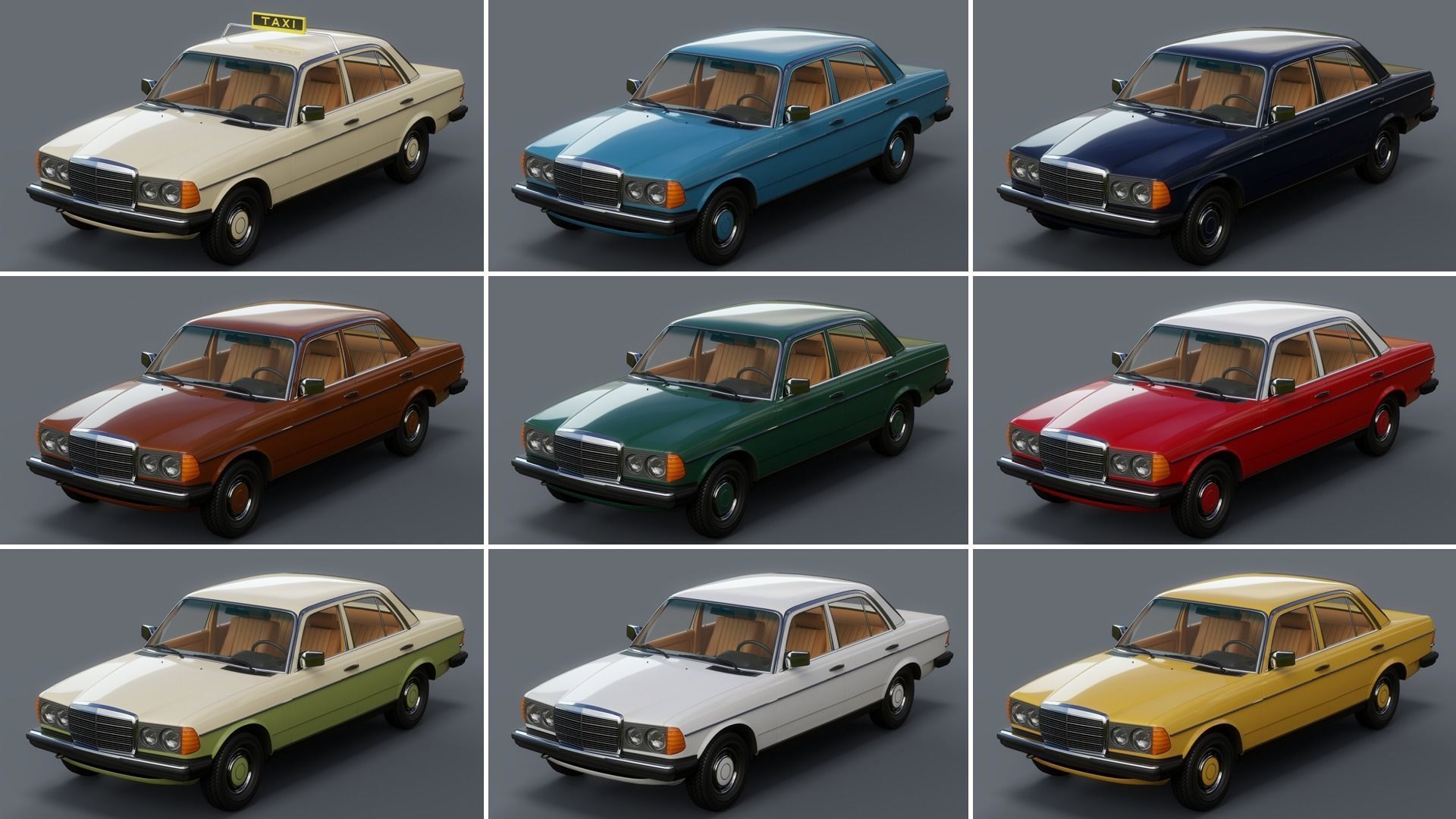 Old Classic car Sedan Set  with interior in 9 color variants az9 Low-poly 3D model_21