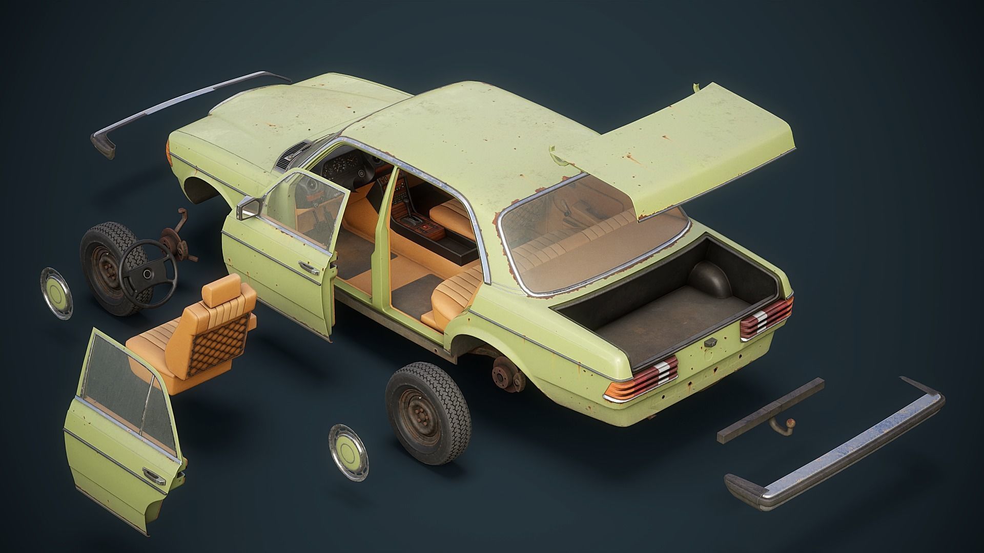 Old Classic car Sedan Set  with interior in 9 color variants az9 Low-poly 3D model_27